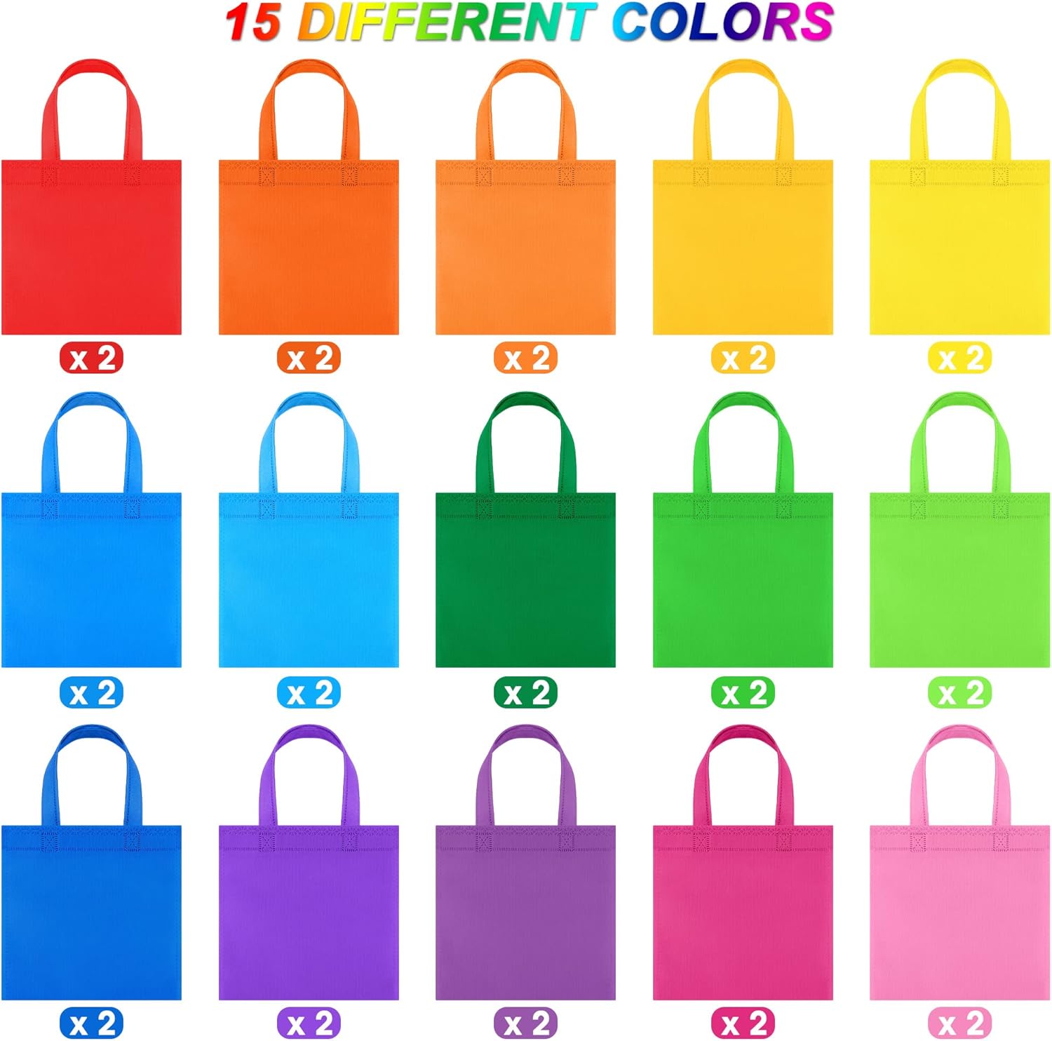 MIMIND 30 Packs Non-woven Party Gift Bags Reusable Goodie Bags 7.9×7.9 Inch Colorful Tote Treat Bag with Handles Rainbow cloth bags for Wedding Birthday - Image 3