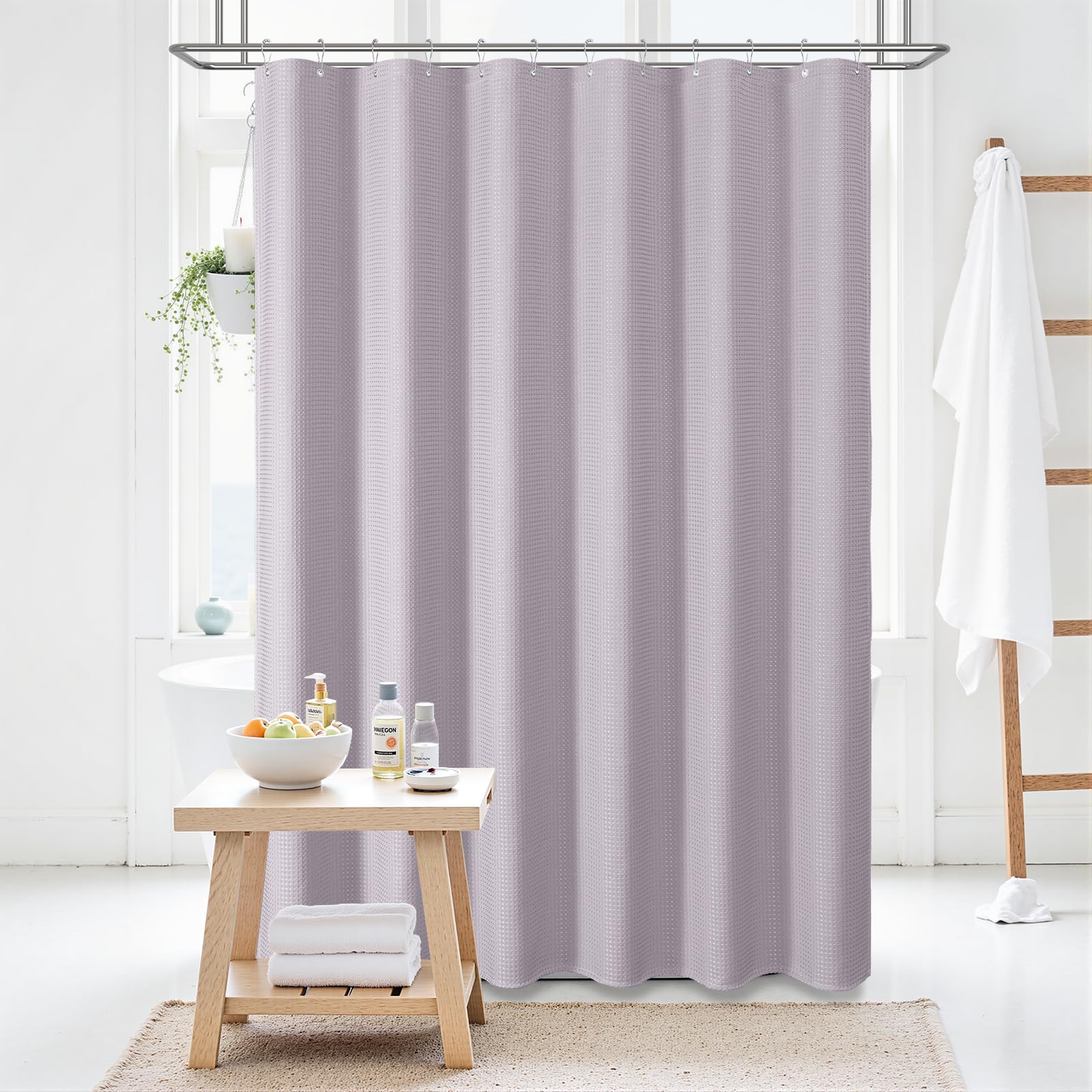 BTTN zasłona prysznicowa w kratę 180x180 cm, odporna na pleśń, ciężka, od wewnątrz pokryta wodoodporną folią, 12 plastikowych haków, obciążony brzeg, zasłona prysznicowa z poliestru do łazienki