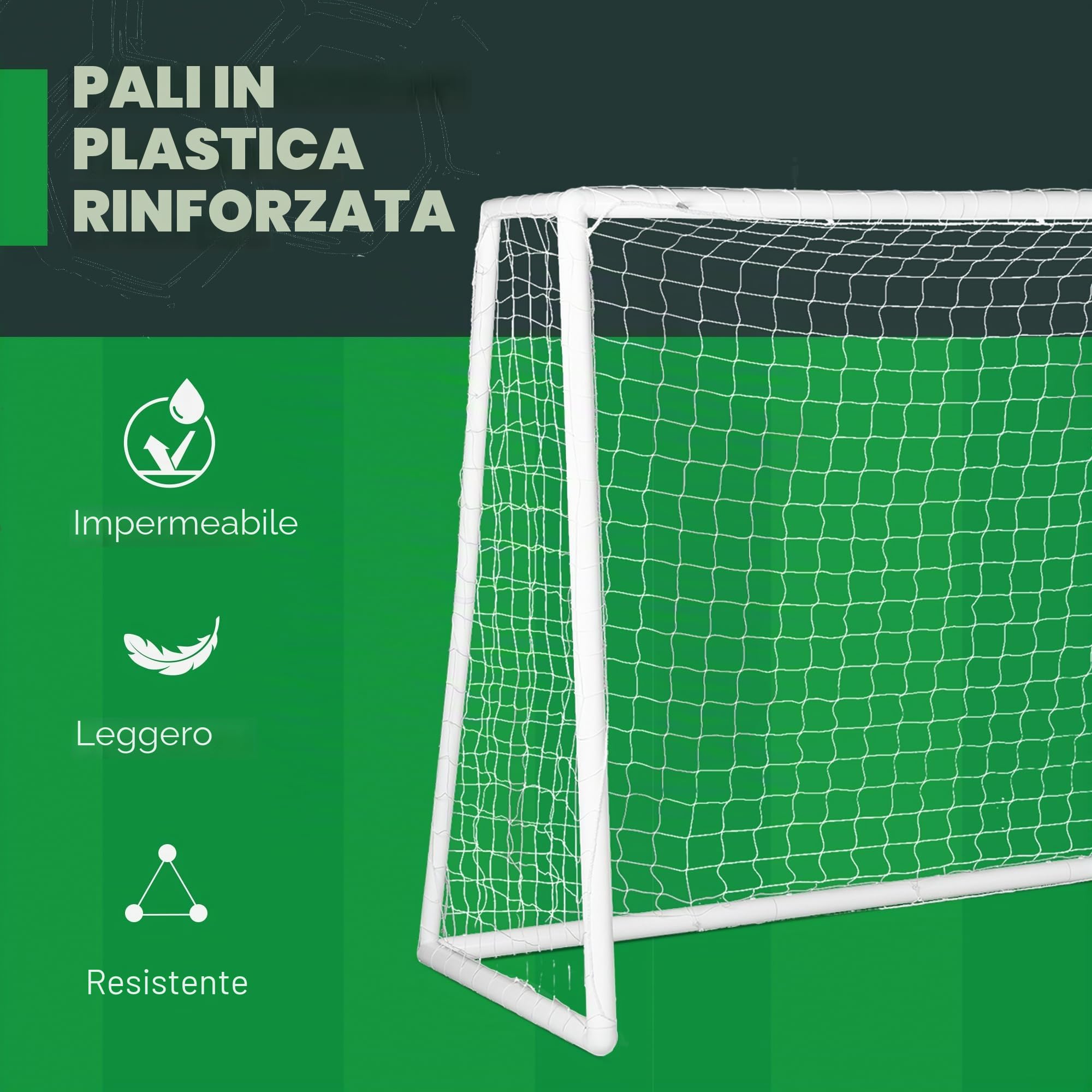 SPORTNOW Gabbia da calcio per allenamento, rete da calcio in PVC, picchetti inclusi, colore: bianco