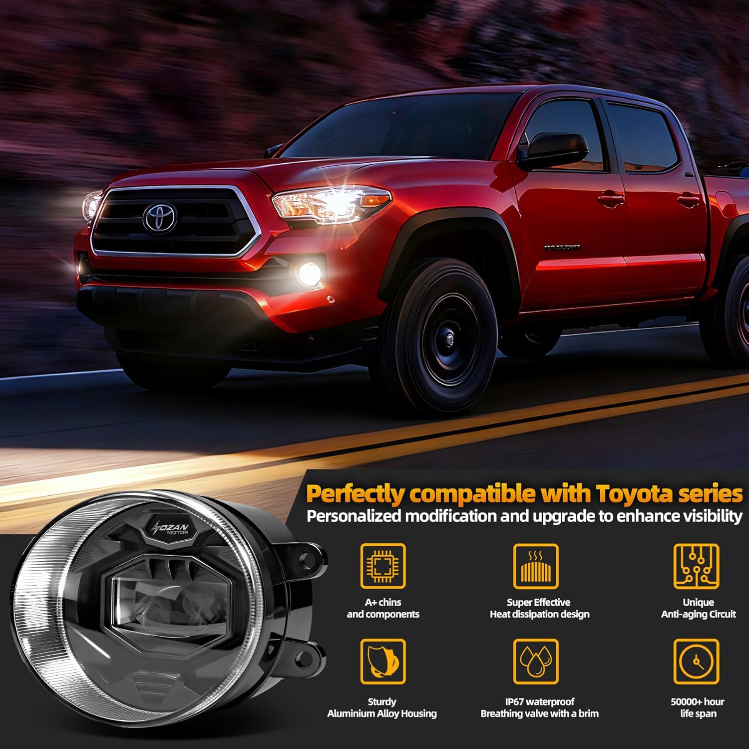 Upgraded 2PCS LED Fog Lights Compatible with 2016-2023 Toyota Tacoma, 2014-2019 4Runner, Tundra, 6000K Bright White Bumper Driving Lamps Assembly Kit, IP67 Waterproof