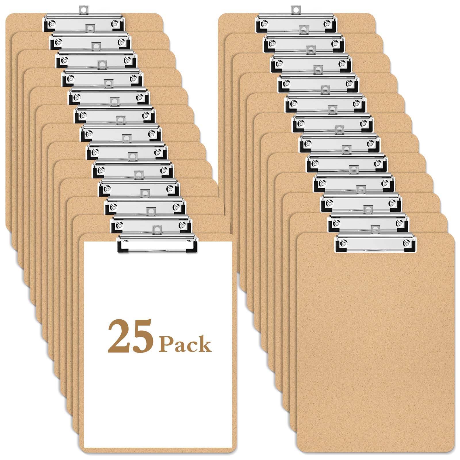 Piasoenc Confezione da 25 tavolette portablocco da 21,6 x 28 cm, per classe, formato A4, 22,9 x 31,8 cm, con clip a basso profilo, tavolette portablocco in legno riciclato