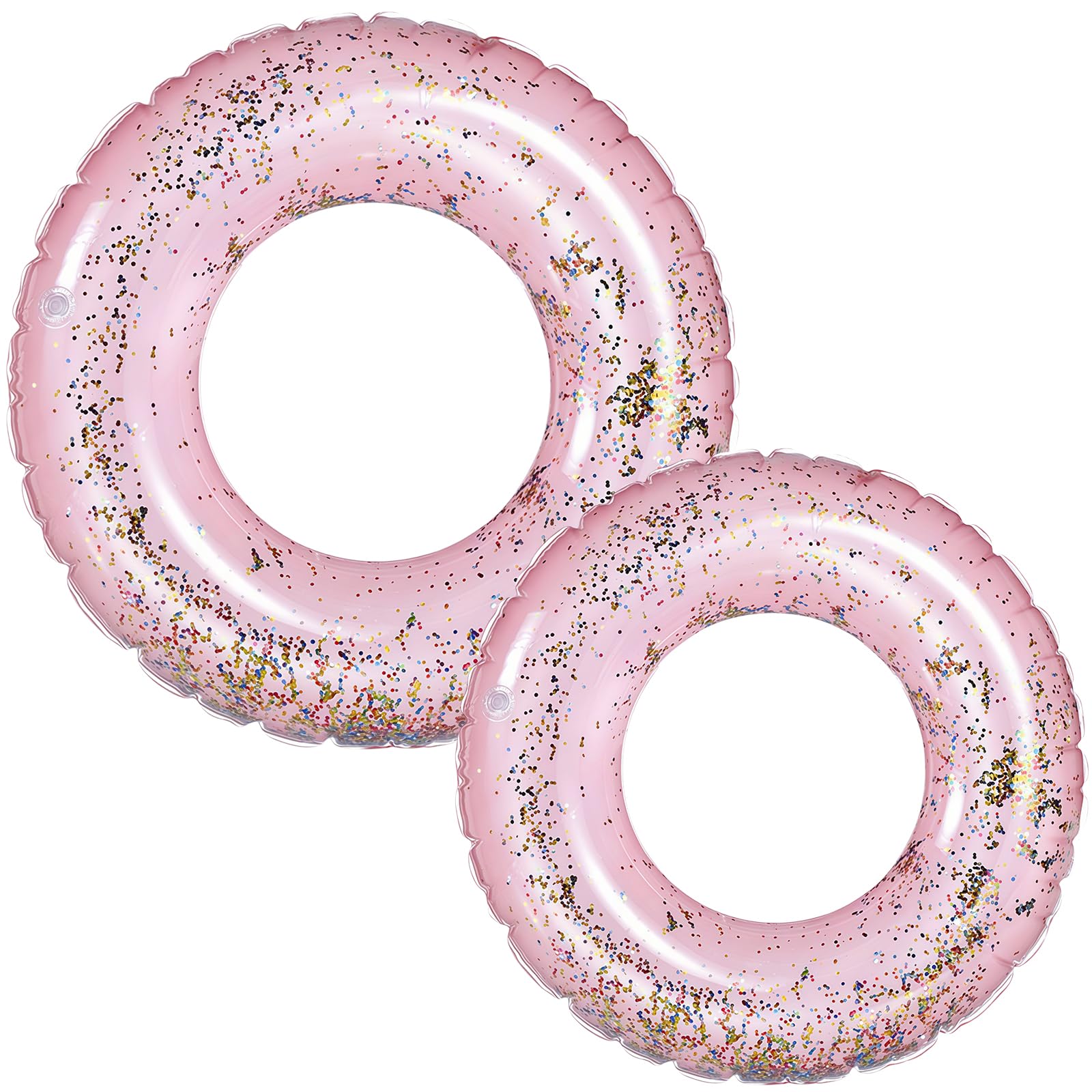 2 Pack Pool Inflatables Swimming Rings 70cm and 90cm, Blue Inflatable Pool Water Toys Pool Floats,Sequins Swim Rings, Inflatable Rubber Rings for Beach Paddling Pool Summer Toys