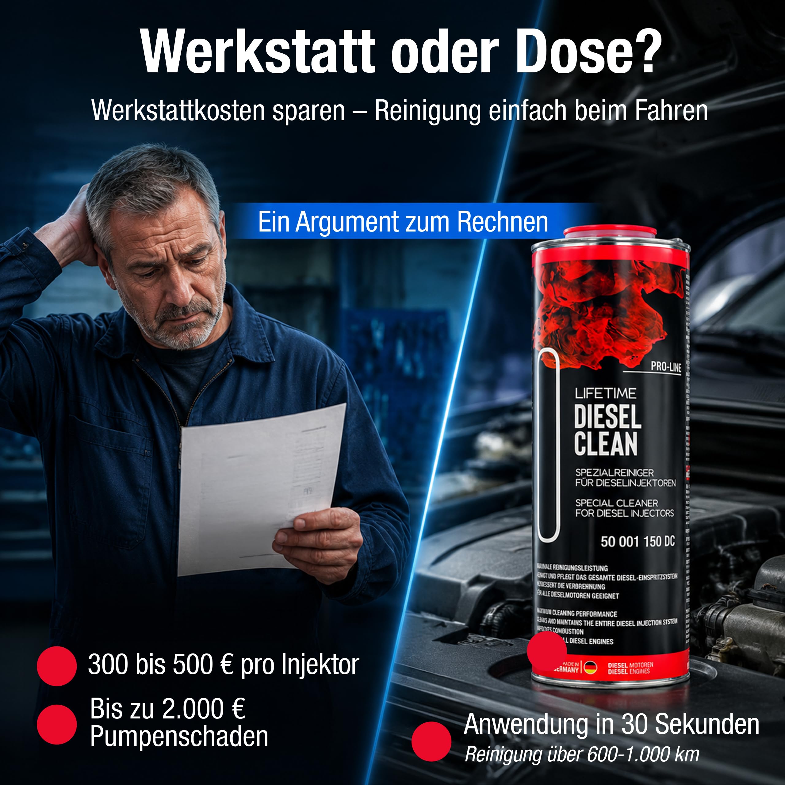 LIFETIME Diesel CLEAN Pro-Line - 1.000ml hochwirksamer Diesel Reiniger | Diesel Systemreiniger | Injektoren Reiniger Diesel | Diesel Additiv | alle 10.000km