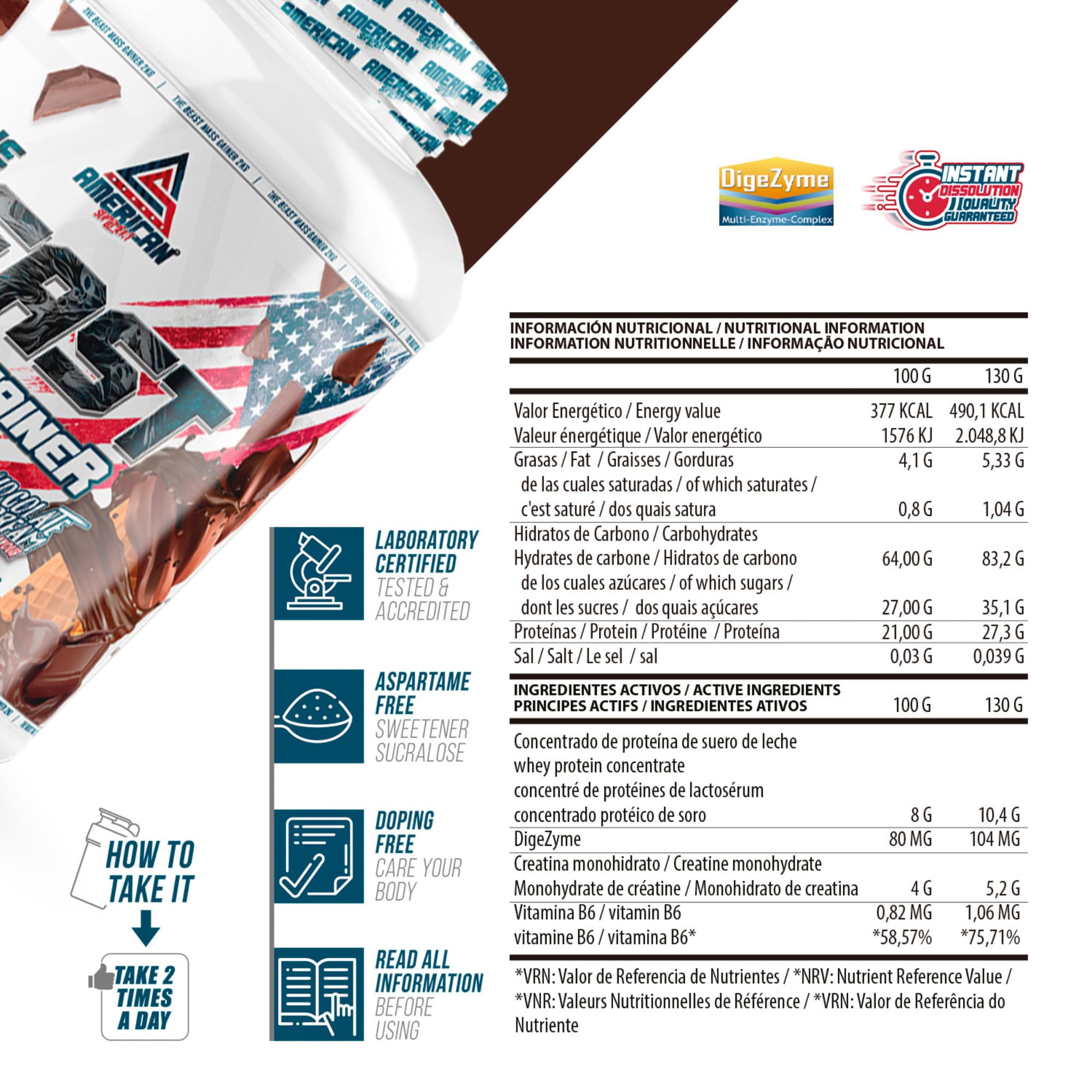 Mass Gainer | Alto en Carbohidratos y Proteínas | Ayuda a Subir de Peso | Aumenta la Masa Muscular | Contiene Creatina Monohidrato (2 kg (Paquete de 1), Chocolate)