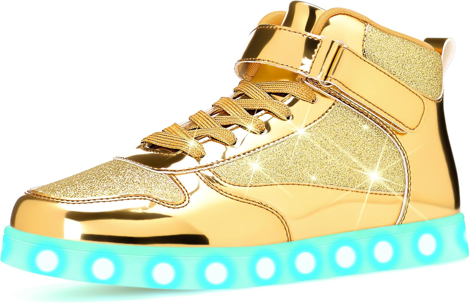 APTESOL Women's Men's Mirror Metallic Finish High Top Sneakers with Glitter Accents & Adjustable Strap, Unisex Sparkly Fashion Walking Shoes for Casual & Party Wear