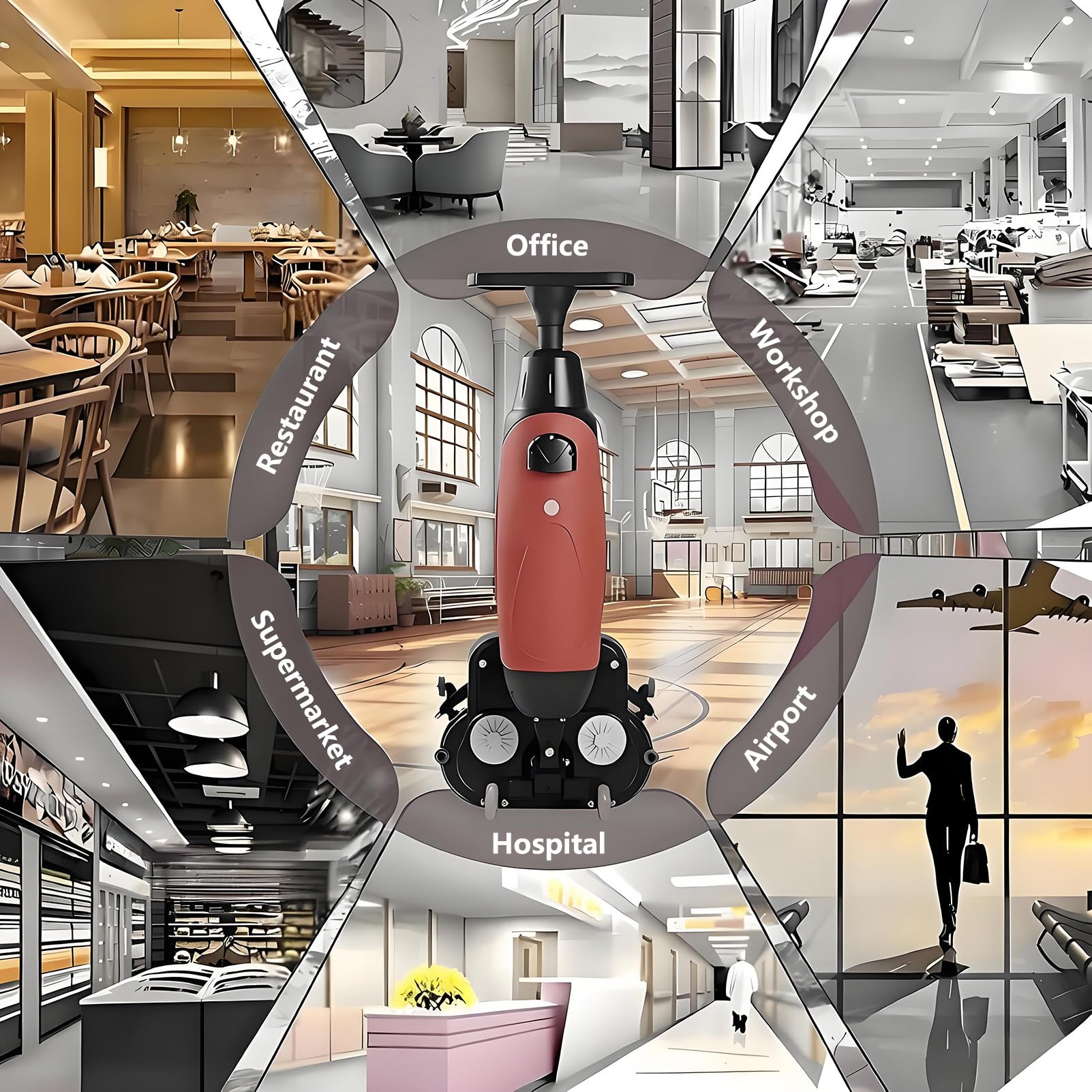 Lucidatrice per Pavimenti Multiuso, Lavasciuga per Pavimenti Professionale, con Doppie Spazzole Girevoli A 360° E Doppi Serbatoi da 4 Litri + 6 Litri, Pulizia Pavimenti Industriali Grey