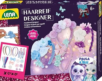 Lena Glam craft set, designer headband, hair accessories for girls, complete set with tassels, satin ribbons and flowers, creative DIY as a gift for children from