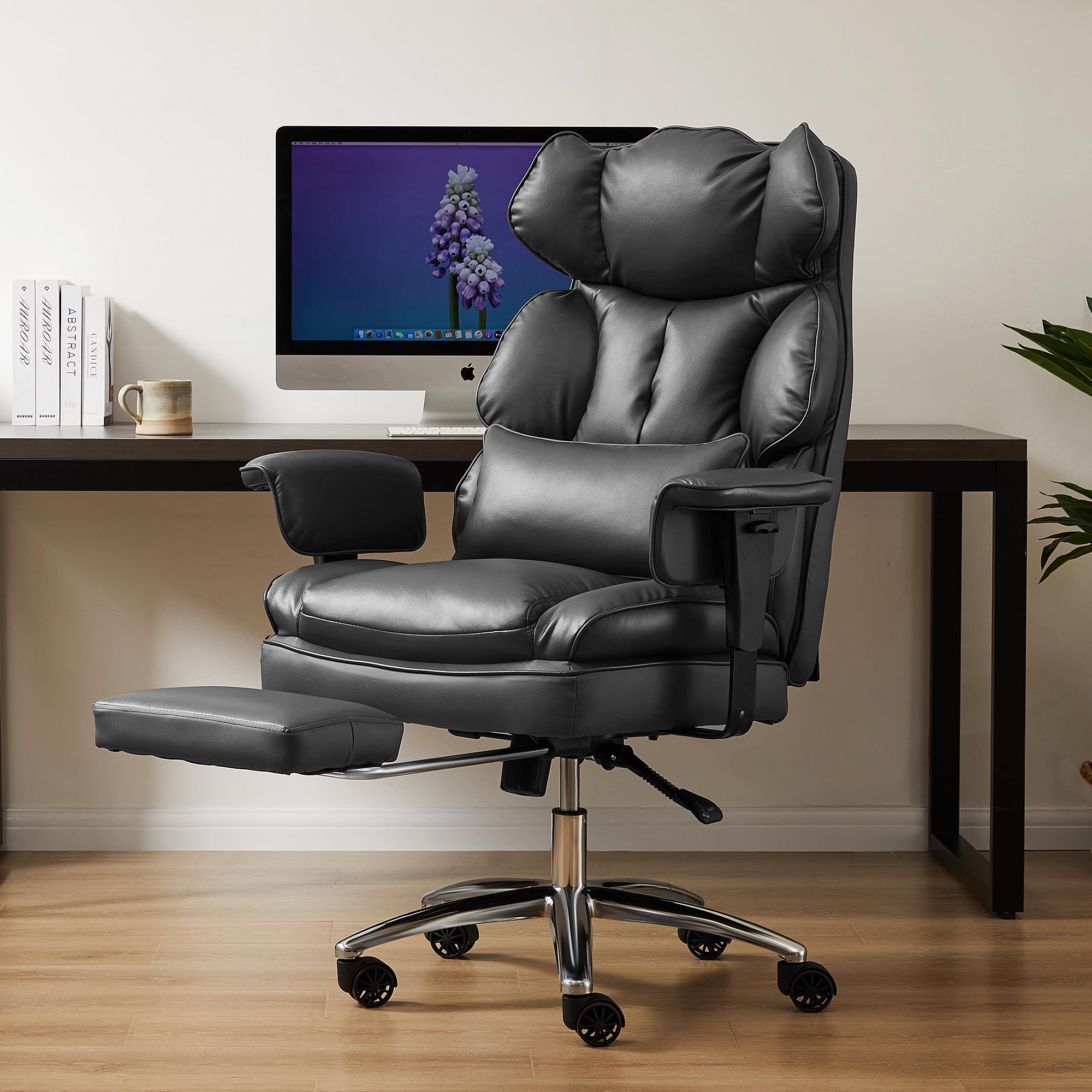 Photo 1 of [READ NOTES]
High Back Office Chair, Adjustable PU Leather Computer Desk Chair, Ergonomic Executive Boss Chair with Footrest Lumbar Support, Black