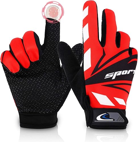 Accmor Guantes de ciclismo con pantalla táctil, tamaño grande, para niños, hombres, mujeres, adolescentes, pesca, transpirables, antideslizantes,