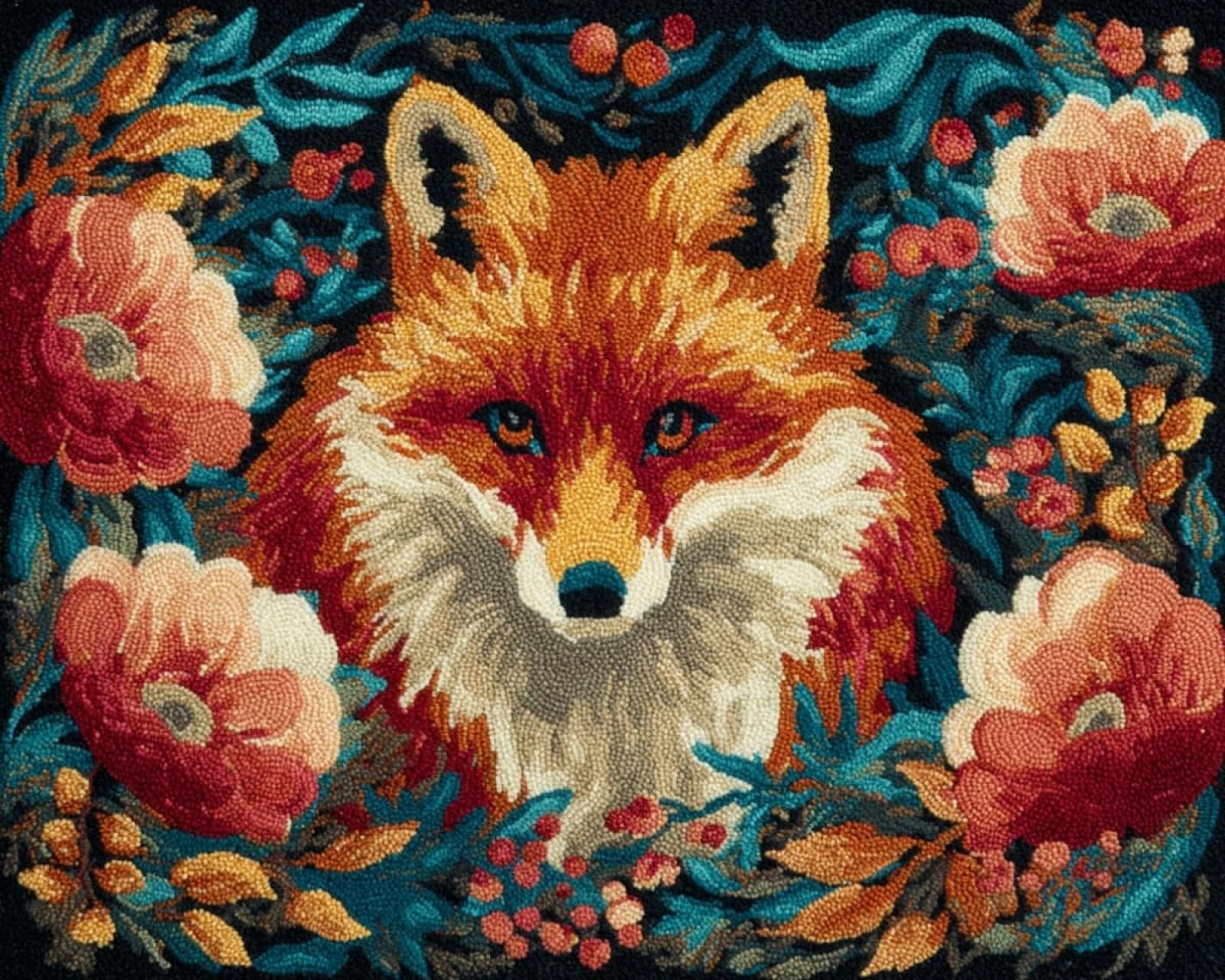 Wallphantom Latch Hook Craft Kits,Foxes and Flowers,Doormat Carpet Making Kits,Interlocking Hook Rug Gift Packing DIY for Teenager/Adults with Printed Canvas,90x120cm