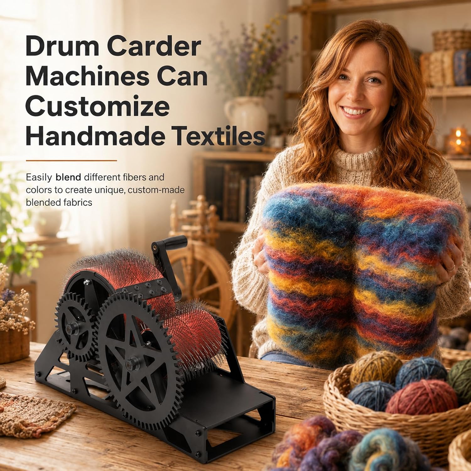 Hand Crank Wool Drum Carder, Fiber Blending Combing Machine