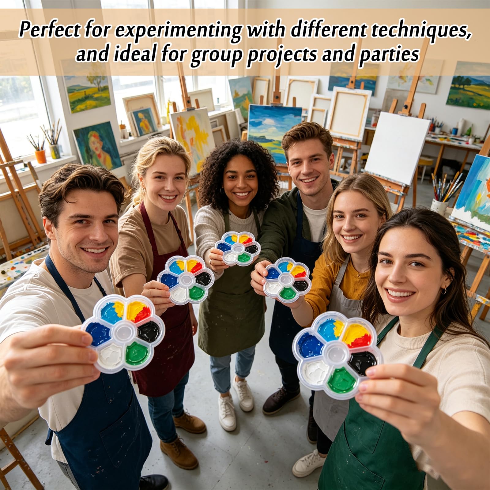 Tavolozza di colori a forma di fiore, in plastica trasparente e bianca, con 7 pozzetti, vassoio per pittura ad acquerello, guazzo e olio, disegno, progetti fai da te, pittura, festa di