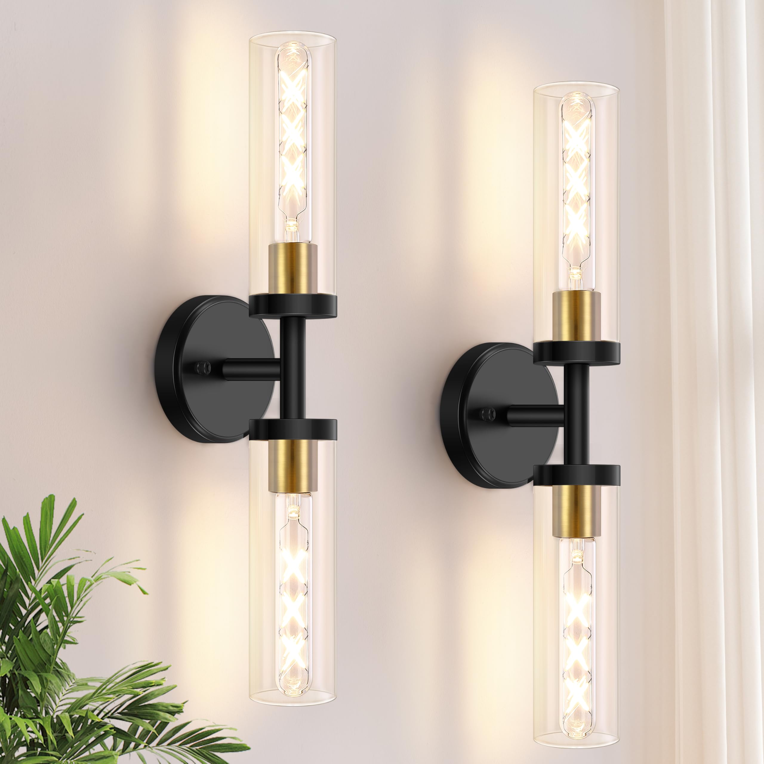 Photo 1 of ***FACTORY SEALED*** Baocuz 2-Light Bathroom Lighting Fixtures Over Mirror, Black and Gold Vanity Lights for Bathroom, Modern Sconces Wall Lighting with Clear Glass for Bathroom, Bedroom, Living Room (1-Pack)