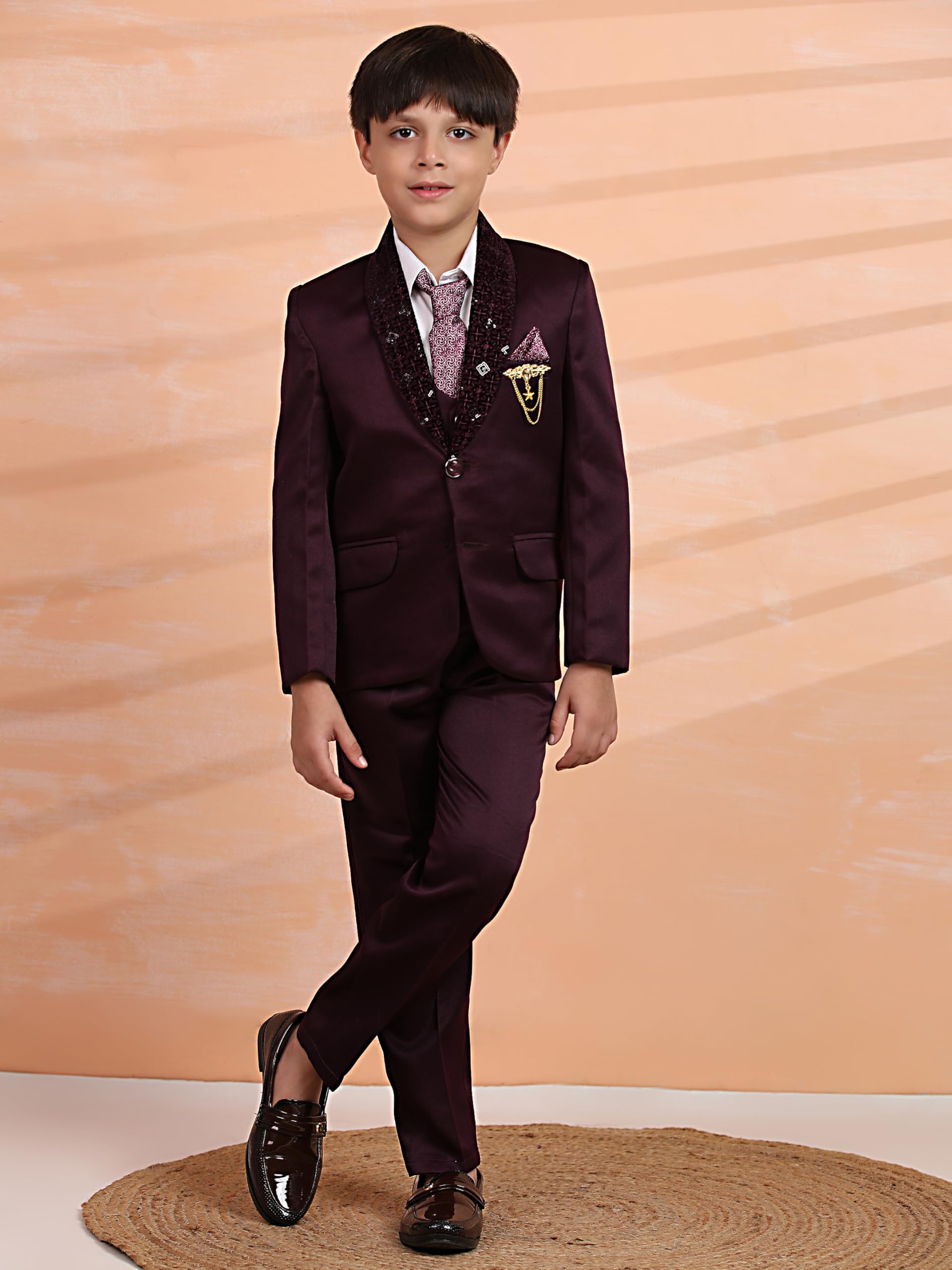 Pro-Ethic Style Developer 5 Piece Boys Suit Set for Kids Wedding Outfit | Set of Shirt, Pants, Coat, Waistcoat and Tie for Kids, Wine, 15-16 Years - Image 2 thumbnail