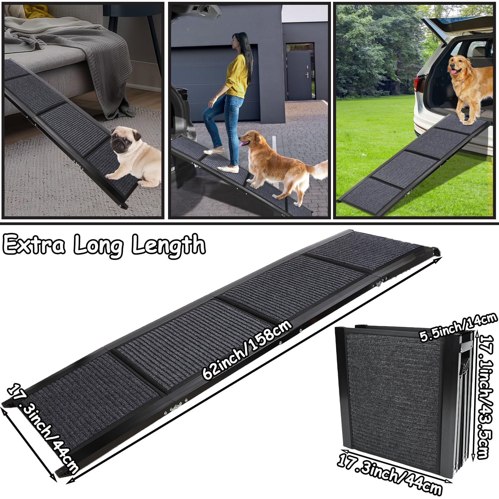 Rampe portable pour voiture 160 cm largeur 44 cm avec surface antidérapante pour chiens taille moyenne et grande