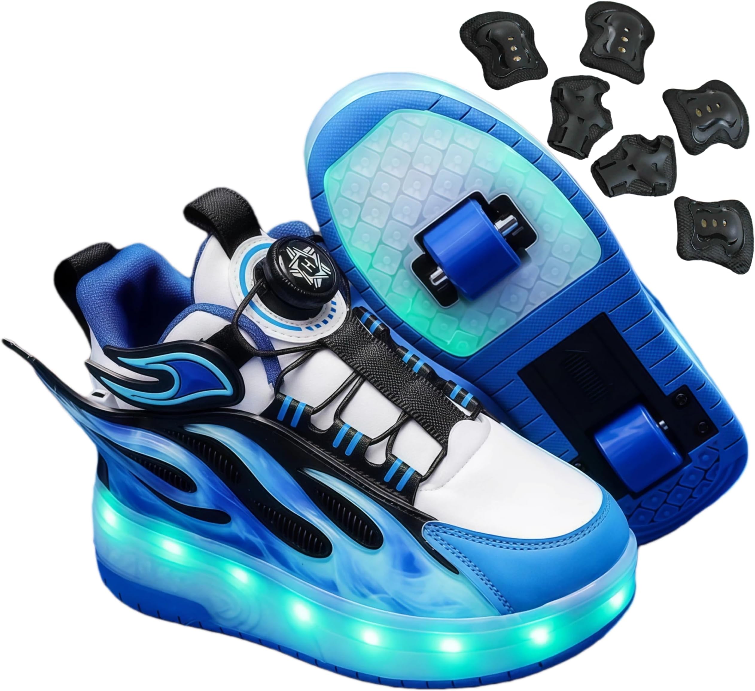 FUN FUTURE Roller Sport Sneakers for Kids Roller Skate Shoes with Flashing Wheels Skate Sneakers Indoor Outdoor Children's Gift Including Protective Gear NO.1304P