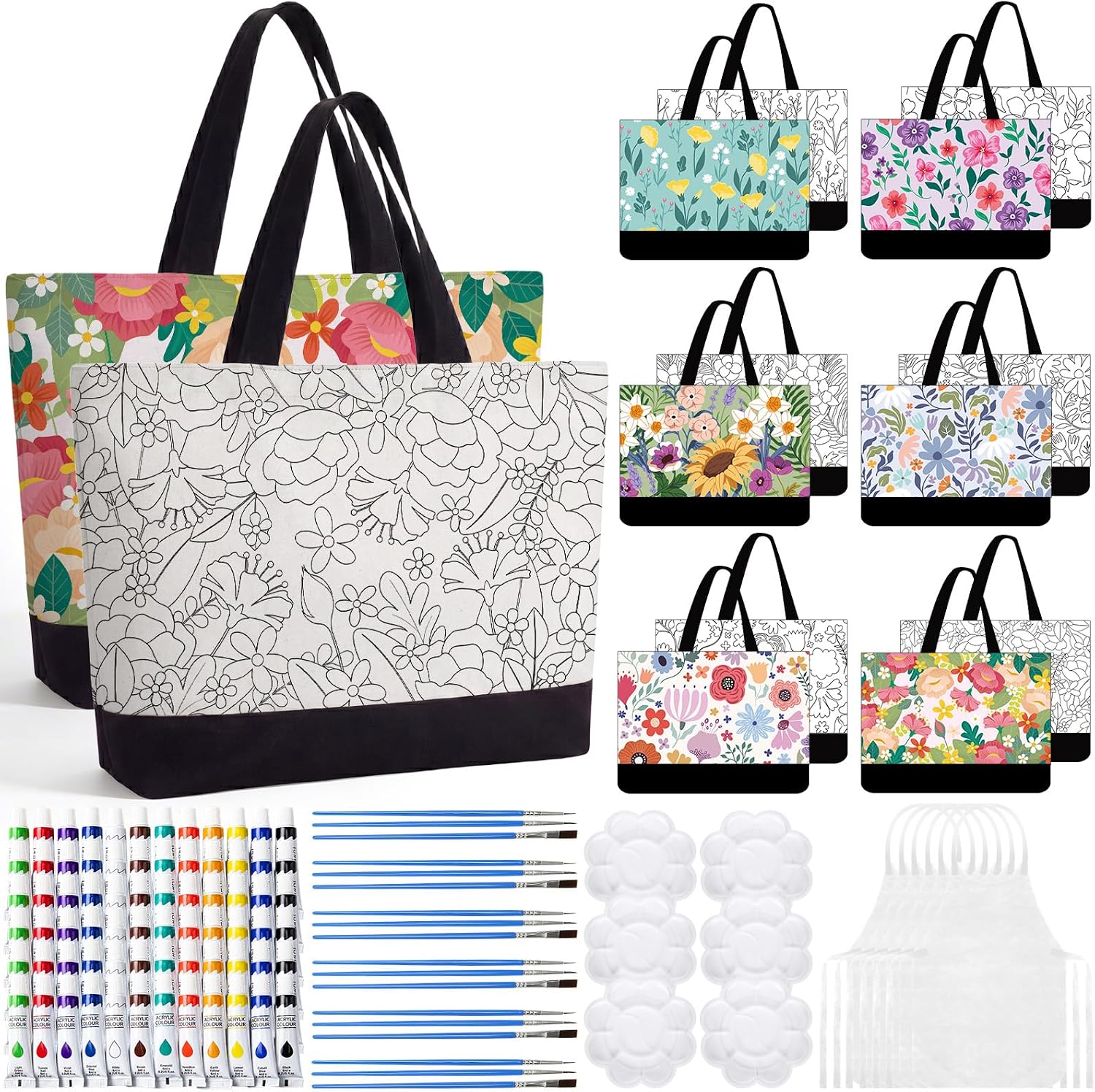 Geetery 30 Pcs Paint and Sip Canvas Bags Pre Drawn Kit, Afro Queen