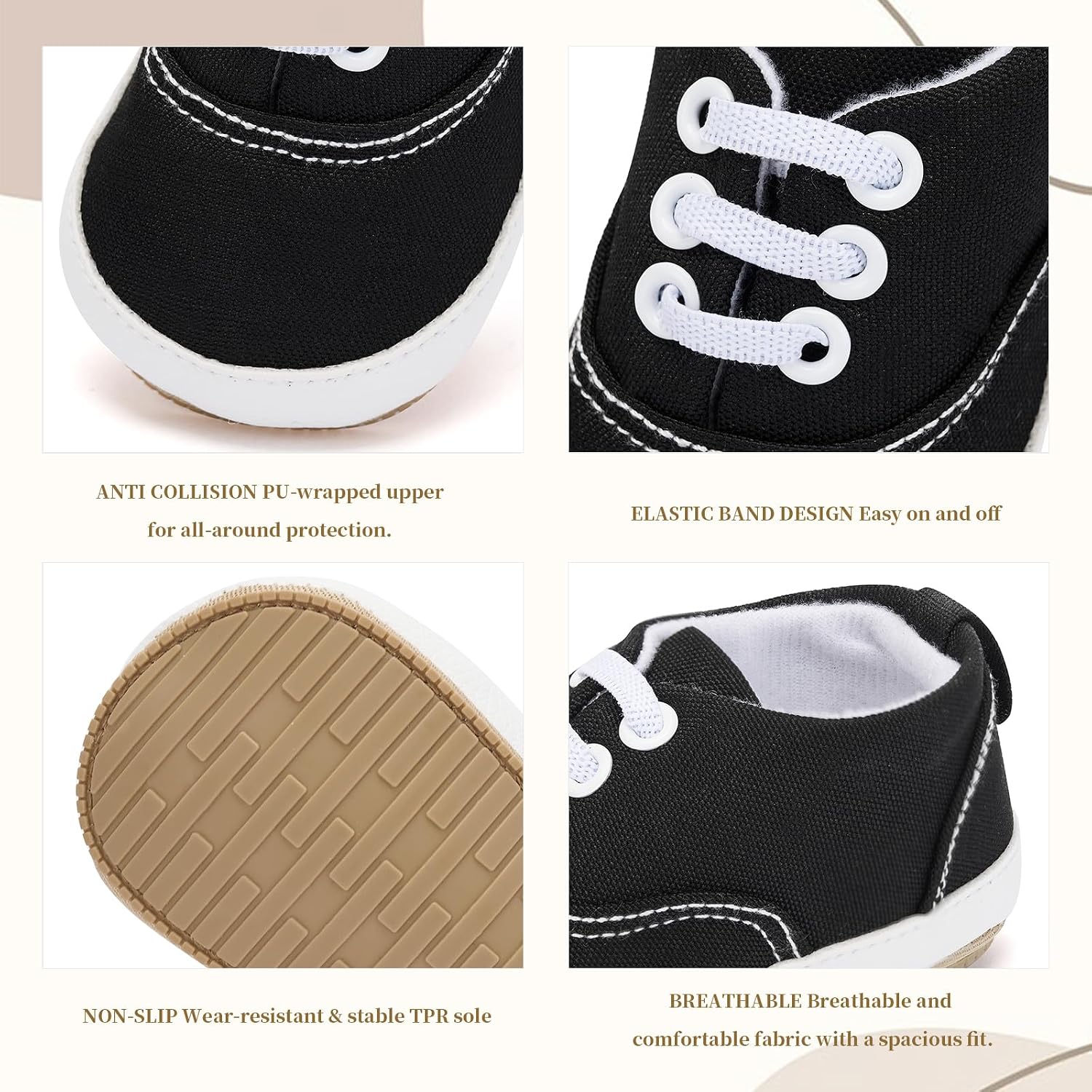 BACSAC Unisex Baby Boys Girls Canvas Sneakers, Infant Newborn First Walkers Shoes with Soft Anti-Slip Sole, Lightweight & Breathable