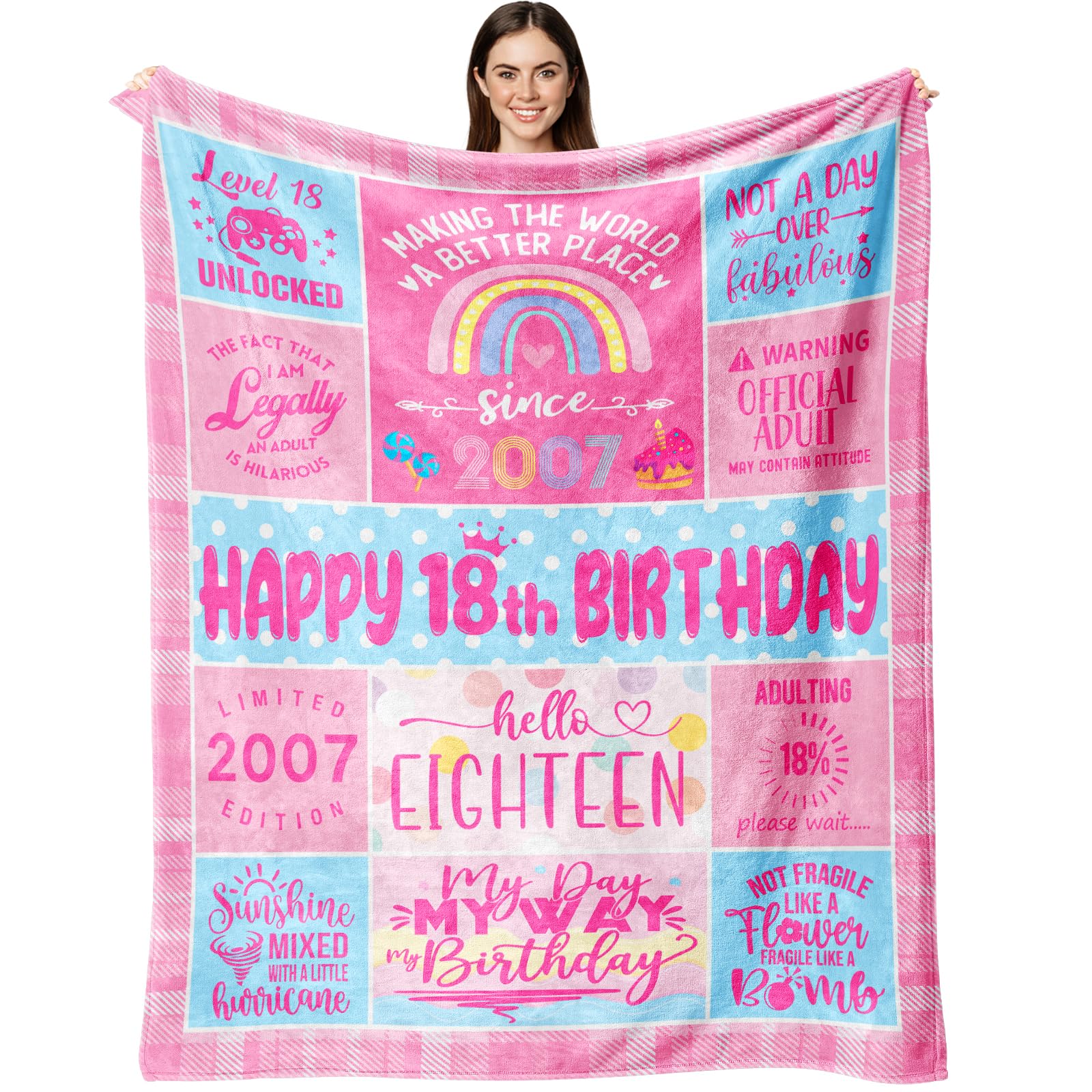 Guqklout 18th Birthday Gifts for Girls Throw Blanket 60x50 Inch, 18 Year Old Girl Birthday Gifts, Birthday Gifts for 18 Year Old Girls, Best 18 Yr Old Girl Birthday Gifts