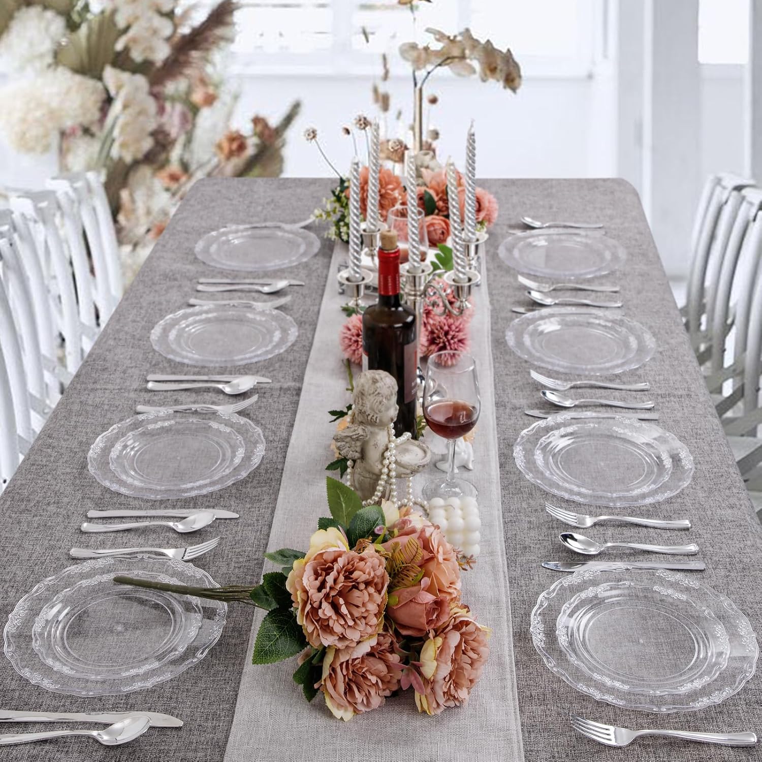 U-QE 60PCS Clear Plastic Plates for Party - Clear Plates Disposable Heavy Duty for Party & Wedding - Include 30PCS 10inch Dinner Plates and 30PCS 7.5inch Dessert/Salad Plates