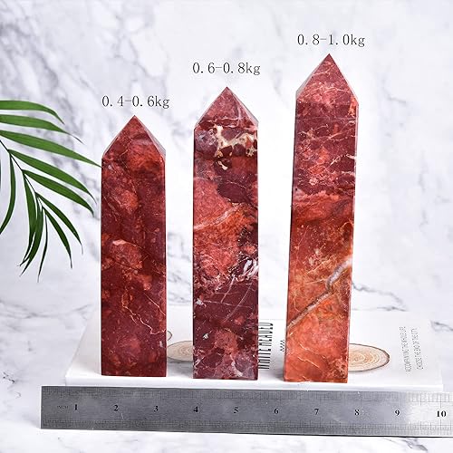 Miniatura 5 de JIC Gem Varitas de cristal de piedras preciosas rojas, torre de obelisco de cristal curativo, varita de punto de cristal rojo, decoración de piedra