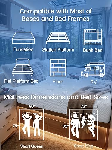 Miniatura 5 de Vipbear Colchón corto Queen de espuma viscoelástica de 10 pulgadas con gel refrescante para sueño nocturno fresco y alivio de presión, sin fibra de