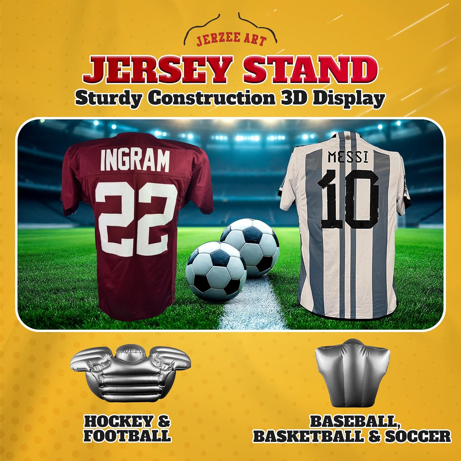 Inflatable Jersey Display Case, Wall-Mount Frame Hanger for Football, Baseball, Basketball, Soccer, Hockey, Protect & Showcase Sports Memorabilia, Perfect for Jerseys, Shadow Box Statue Alt