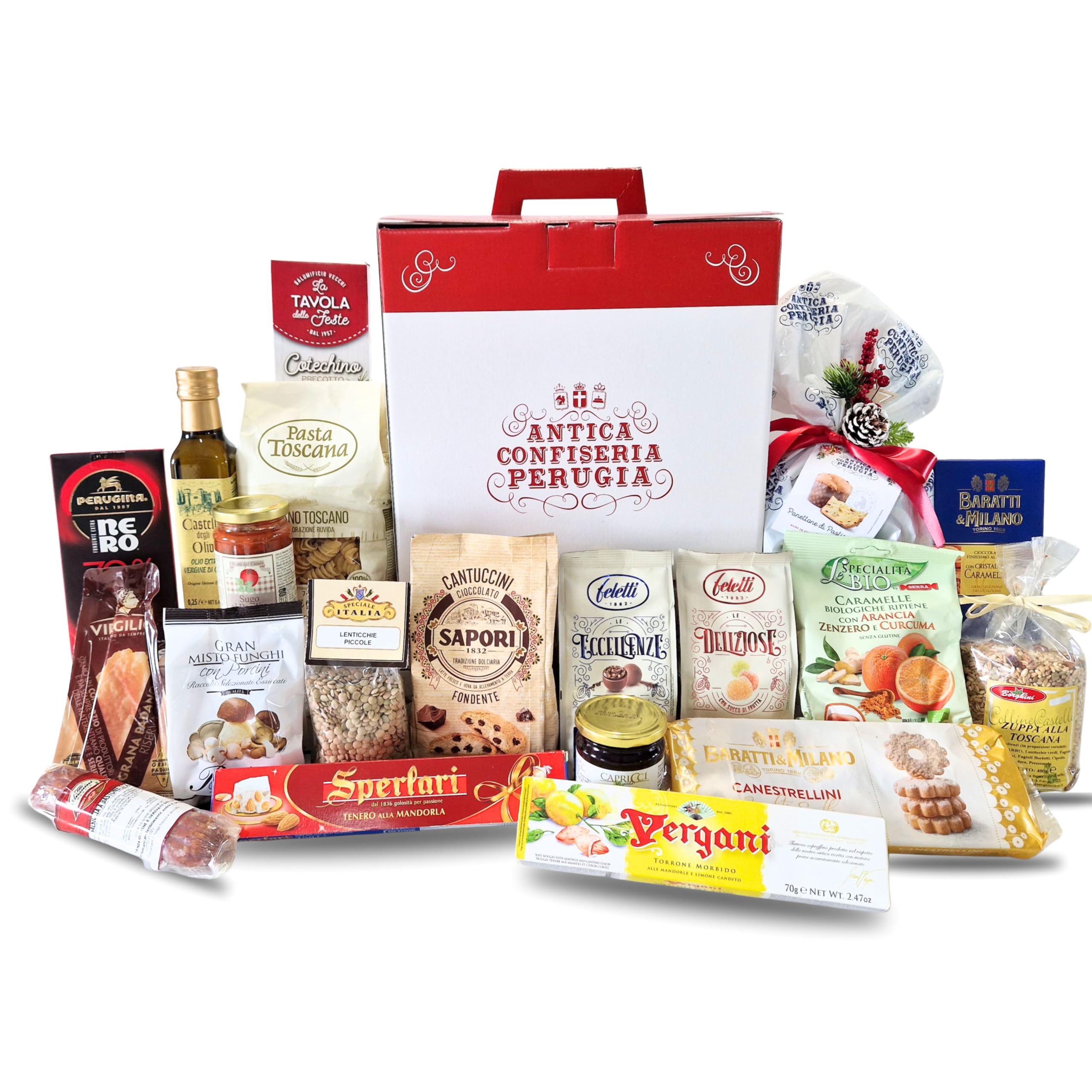 Cesti Natalizi Speciale Italia – Cesto Natalizio Gastronomico Gran Gourmet, Confezione Regalo Natale Maxi Formato con Panettone da 500g, Prodotti Dolciari e Alimentari, 20 pezzi