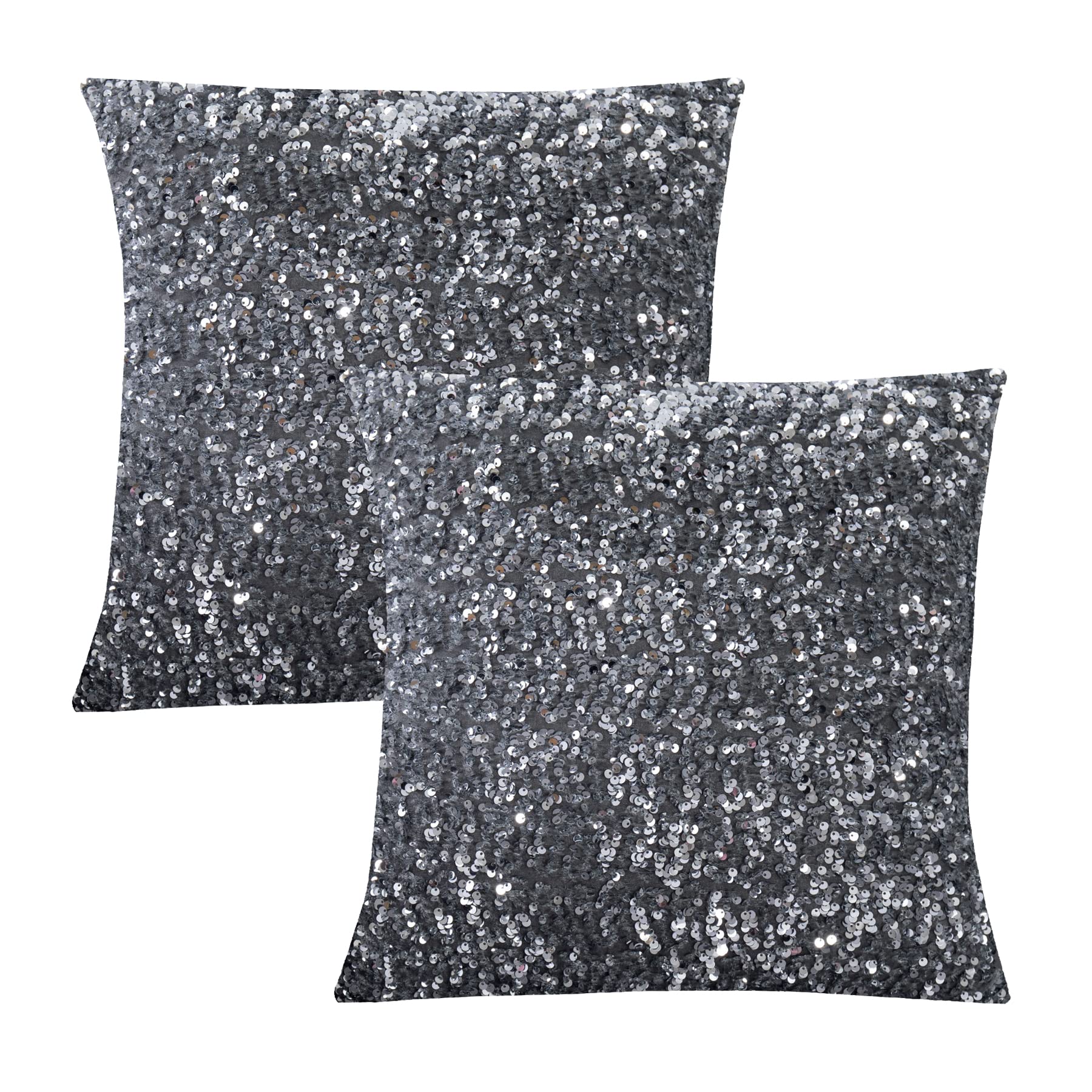 LIGICKY Set of 2 Silver Grey Glitzy Sequin Throw Pillow Covers Sparkling Decorative Gilter Metallic Square Cushion Cover Glam Pillow Cases for Sofa Couch Bedroom Home Party Decor (20 x 20 Inches)