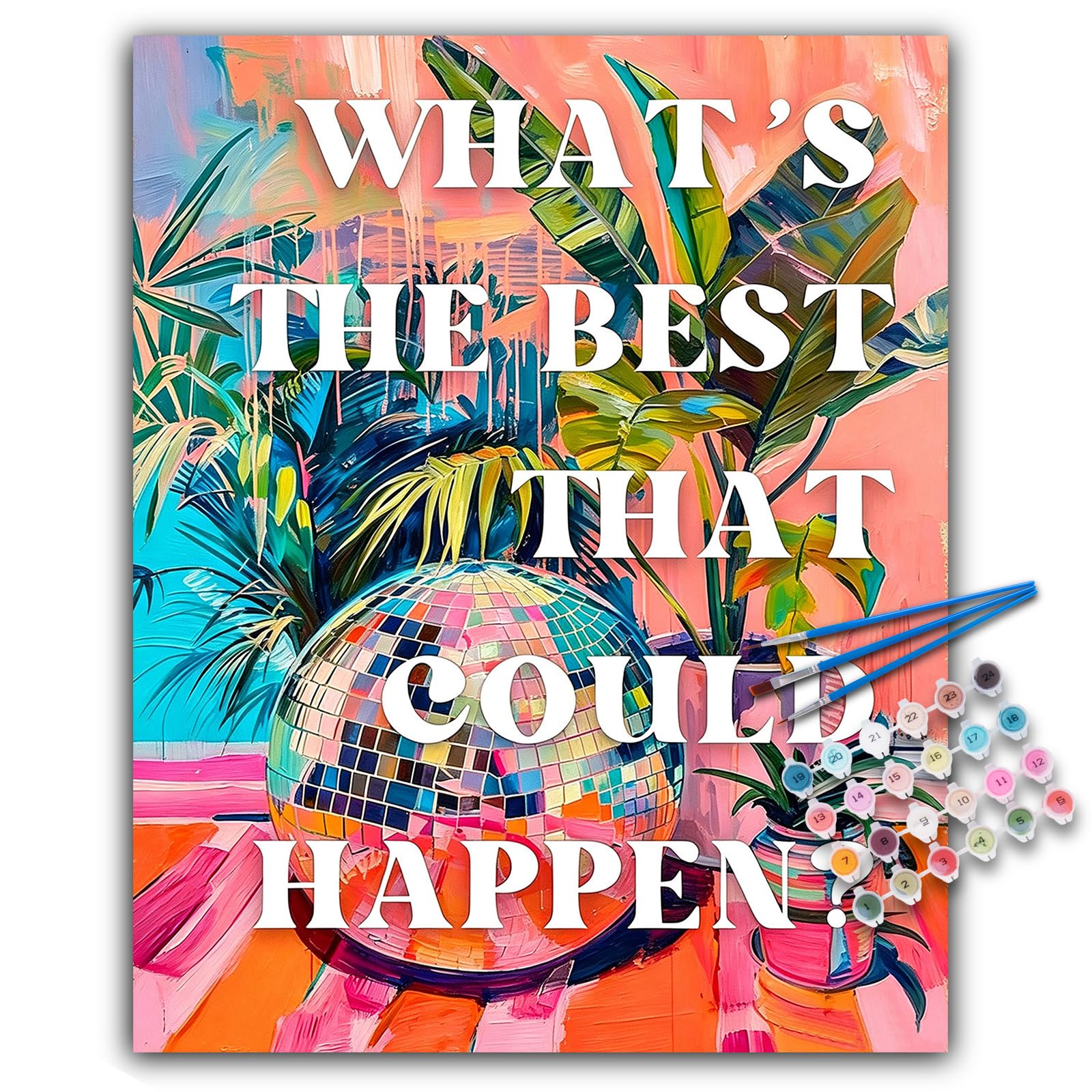 Paint by Numbers for Adults, Disco Ball, Plants, Positive Quote, 16x20 In