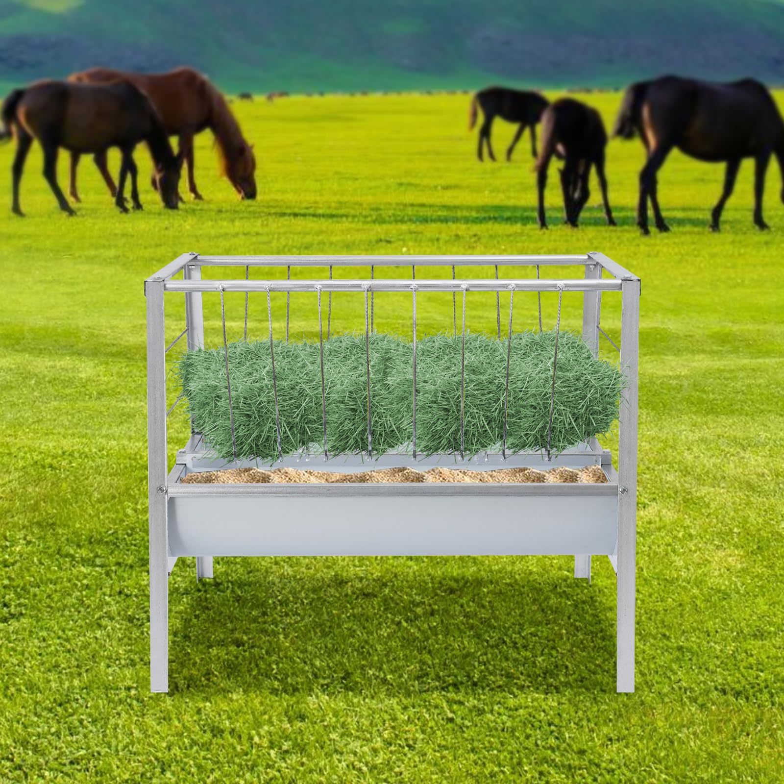 Heuraufe Schafe 2 in 1 Futterraufe Metall Groß 200L Futterautomat V-Form 100 × 66 × 85 cm
