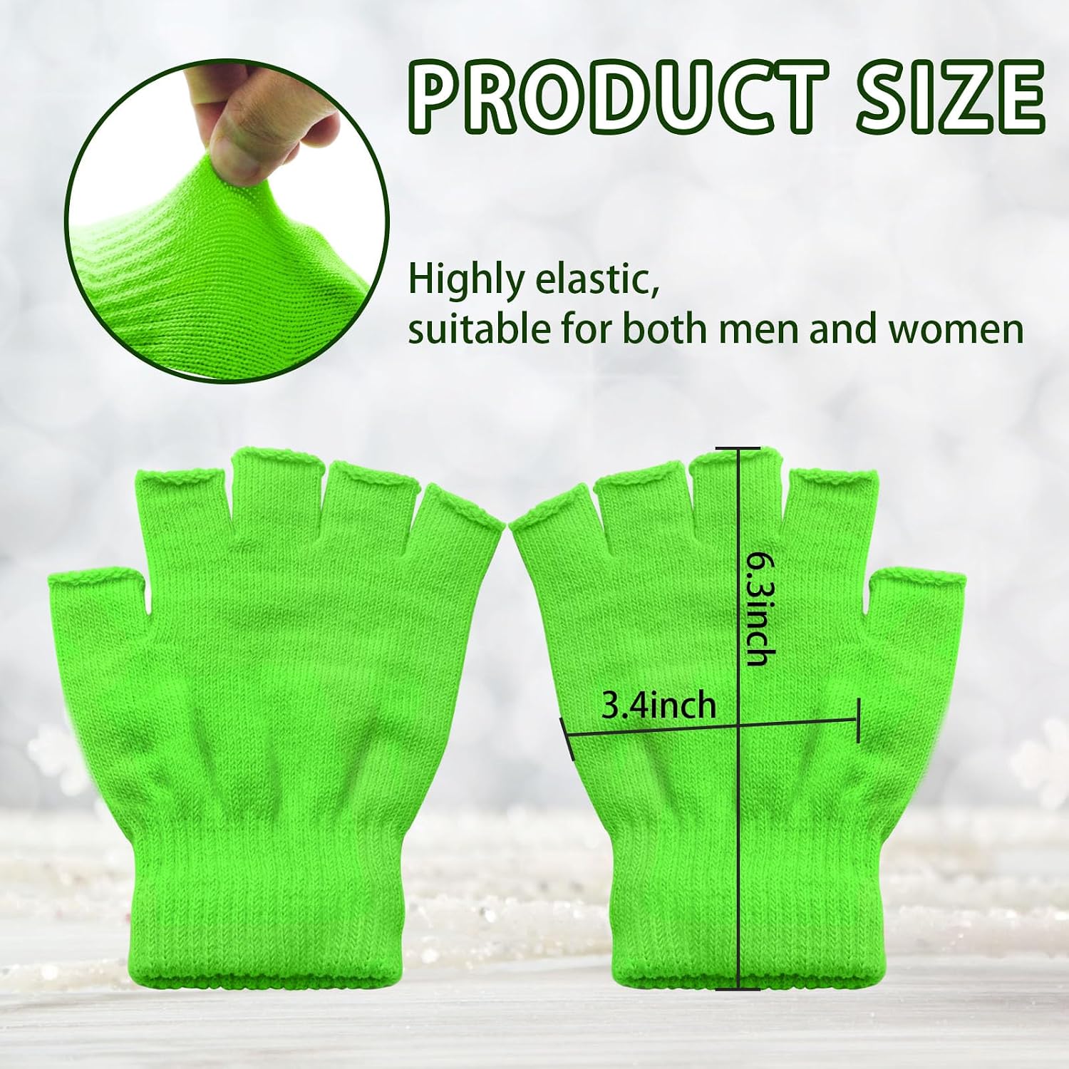 Green Gloves Fingerless, Cotton Blend Warm Mittens for Women & Men, Stretchy Half Finger Gloves, Green Winter Gloves for for Texting, Typing, Driving, Running - Machine Washable (One Size Fits Most)