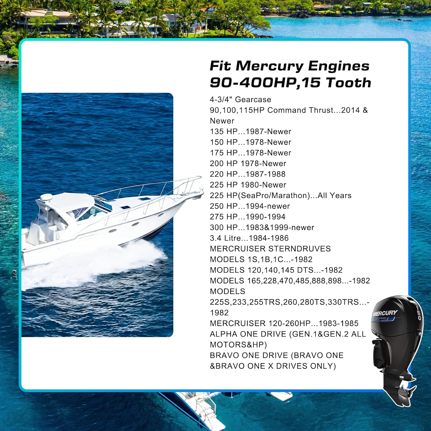 Aluminum 14x17 Boat Propeller Fit Mercury Engines 135-300HP 2 & 4-Stroke & Mercruiser Sterndrives Alpha/Bravo One,4 Blade 15 Spline Tooth,RH OEM#48-8M0084494