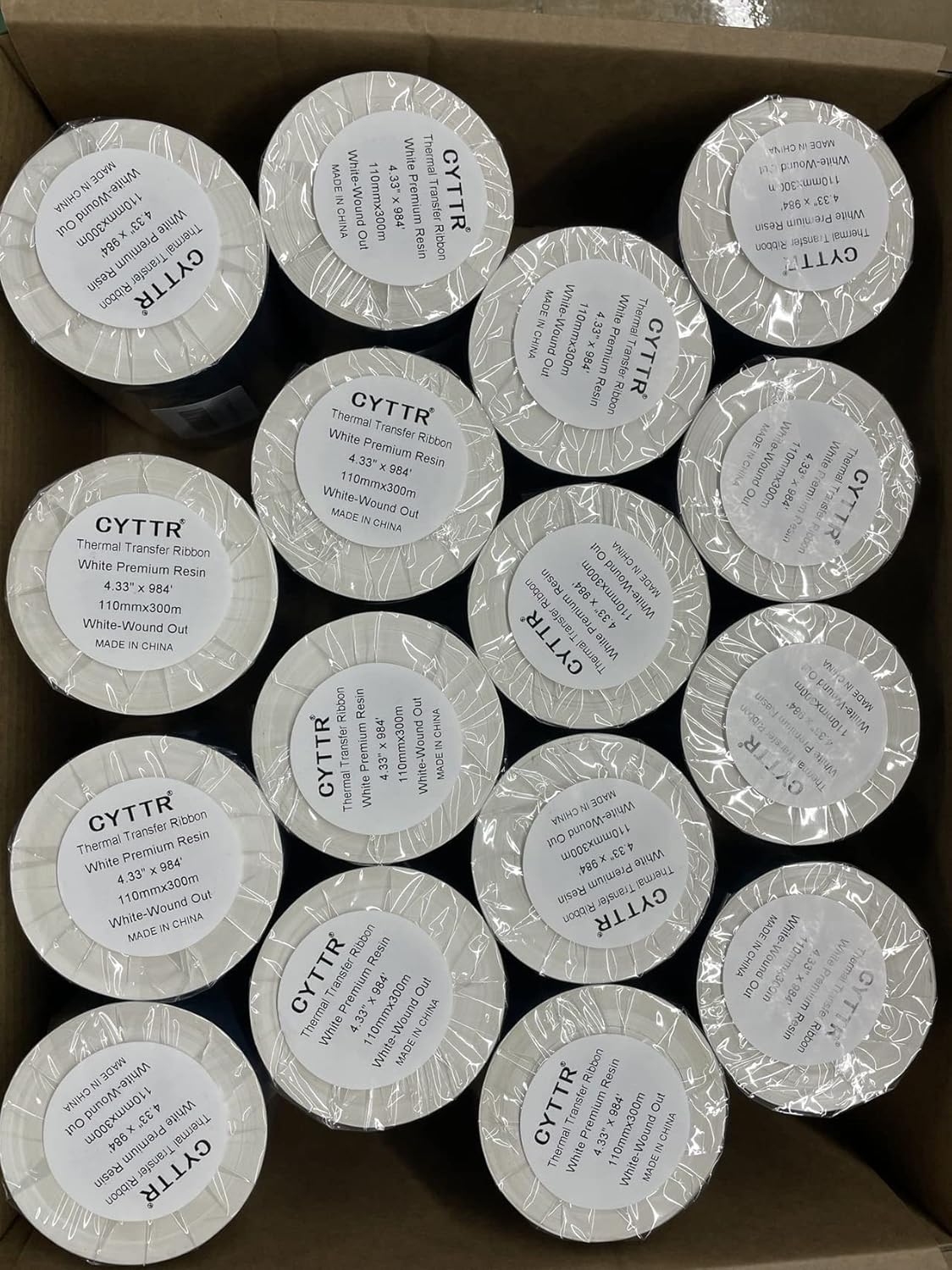 Thermal Transfer Ribbon - White Premium Resin Printer Ribbon - 1 Roll (4.33" x 984') 110mm*300m 1"Core Ink Out for Zebra Sato Datamax Tsc Tec Printer