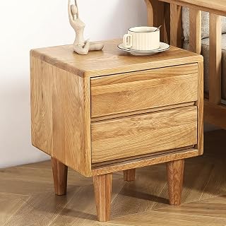 Solid Solid Oak Wood 2-Drawer Nightstand