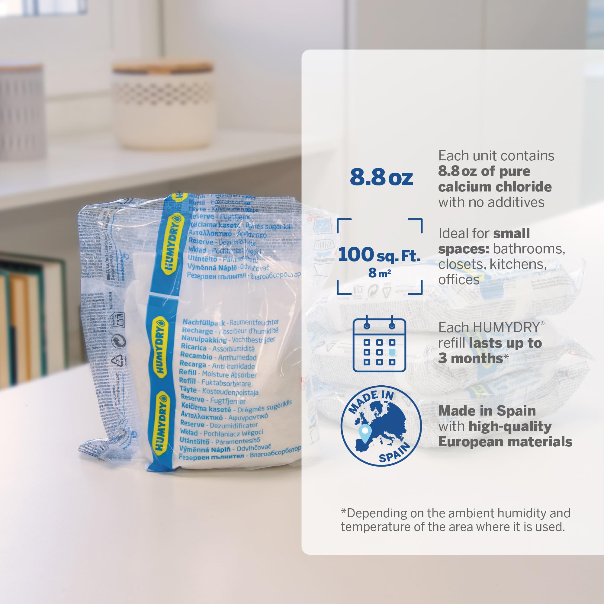 Box mit 6 - 3 Nachfüllpackungen, Feuchtigkeitsabsorber, geruchlos, 250 ml.
