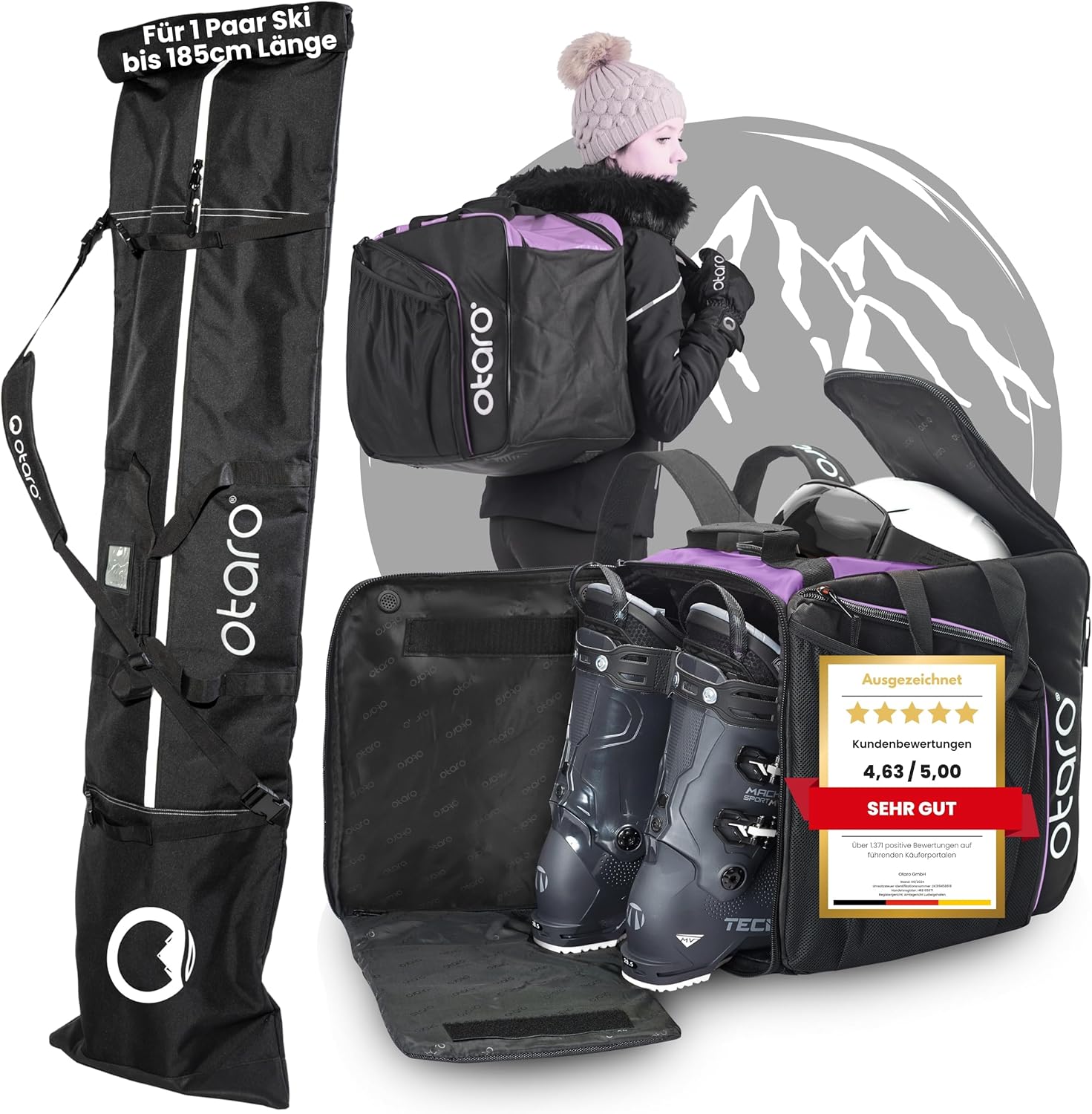 Skitasche mit Schuhfach: ⛷️ Skisack für 2 Paar mit Rollen