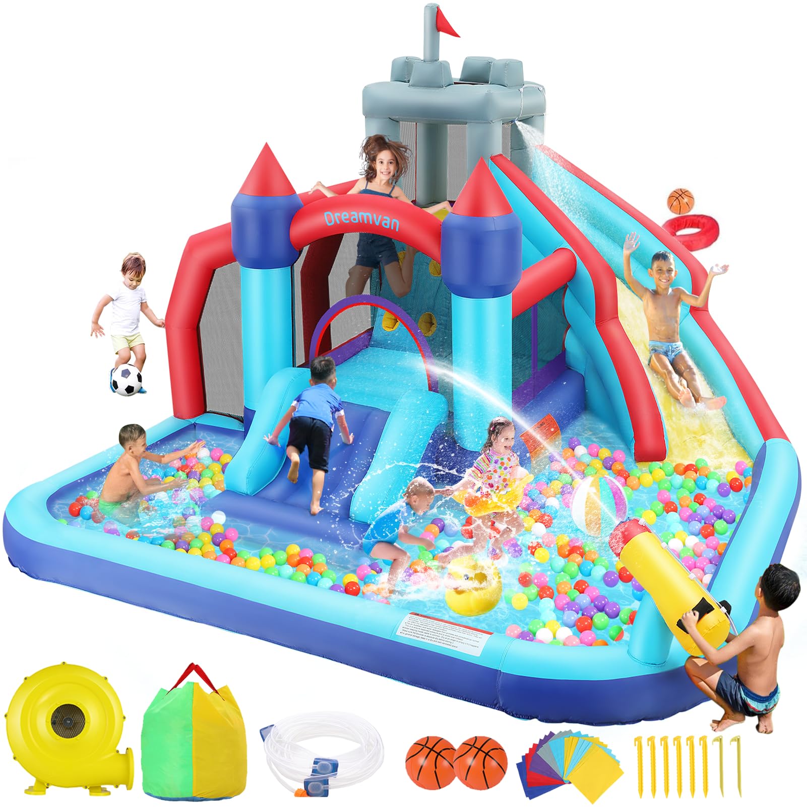 Buy WONFUY Bounce House Water Slide With Blower, Kids Inflatable Water Park  Indoor Outdoor Wet