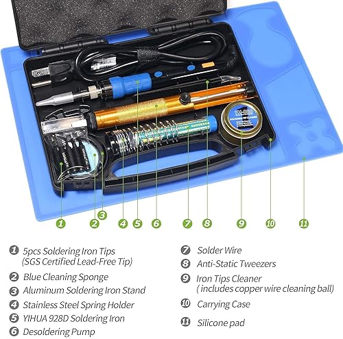 Miniatura 6 de YIHUA Paquete de kit de soldador manual 928D con kit de limpieza #08B con soporte para hierro, kit de limpieza y accesorios (14 artículos)