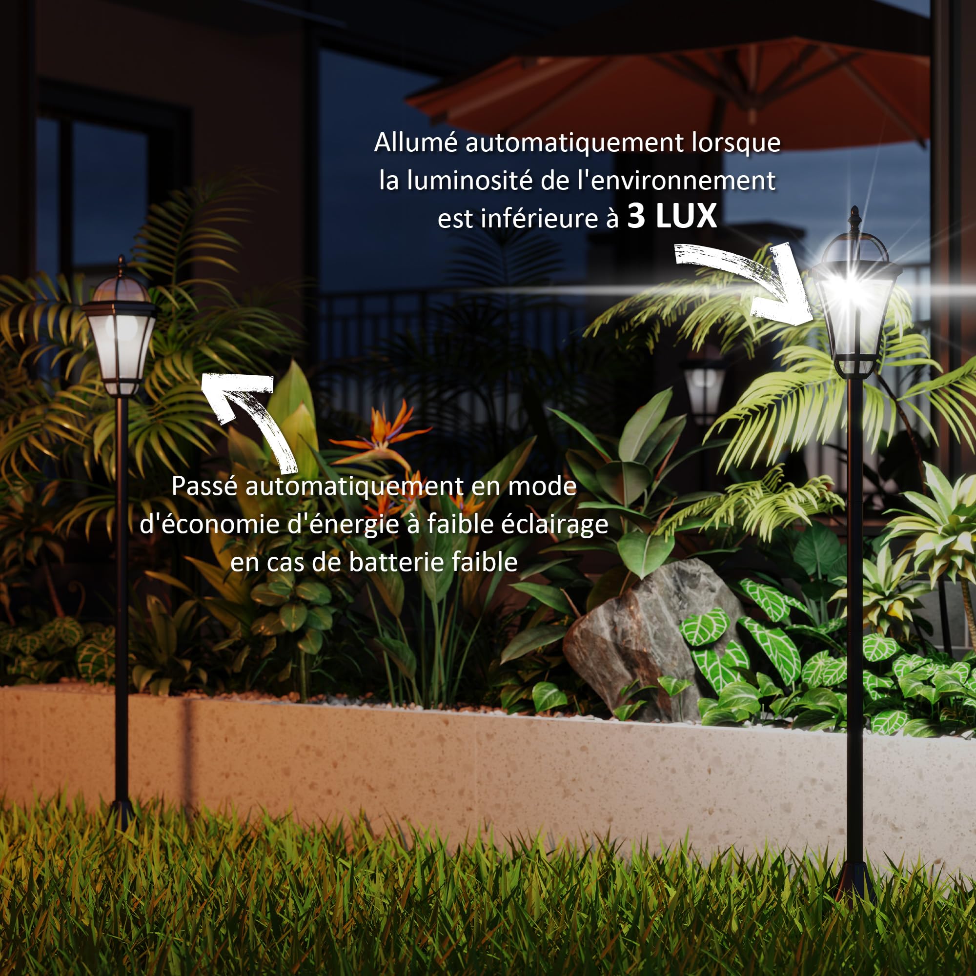Outsunny 2 lampadaires sur pied solaires extérieur 6000K étanche noir