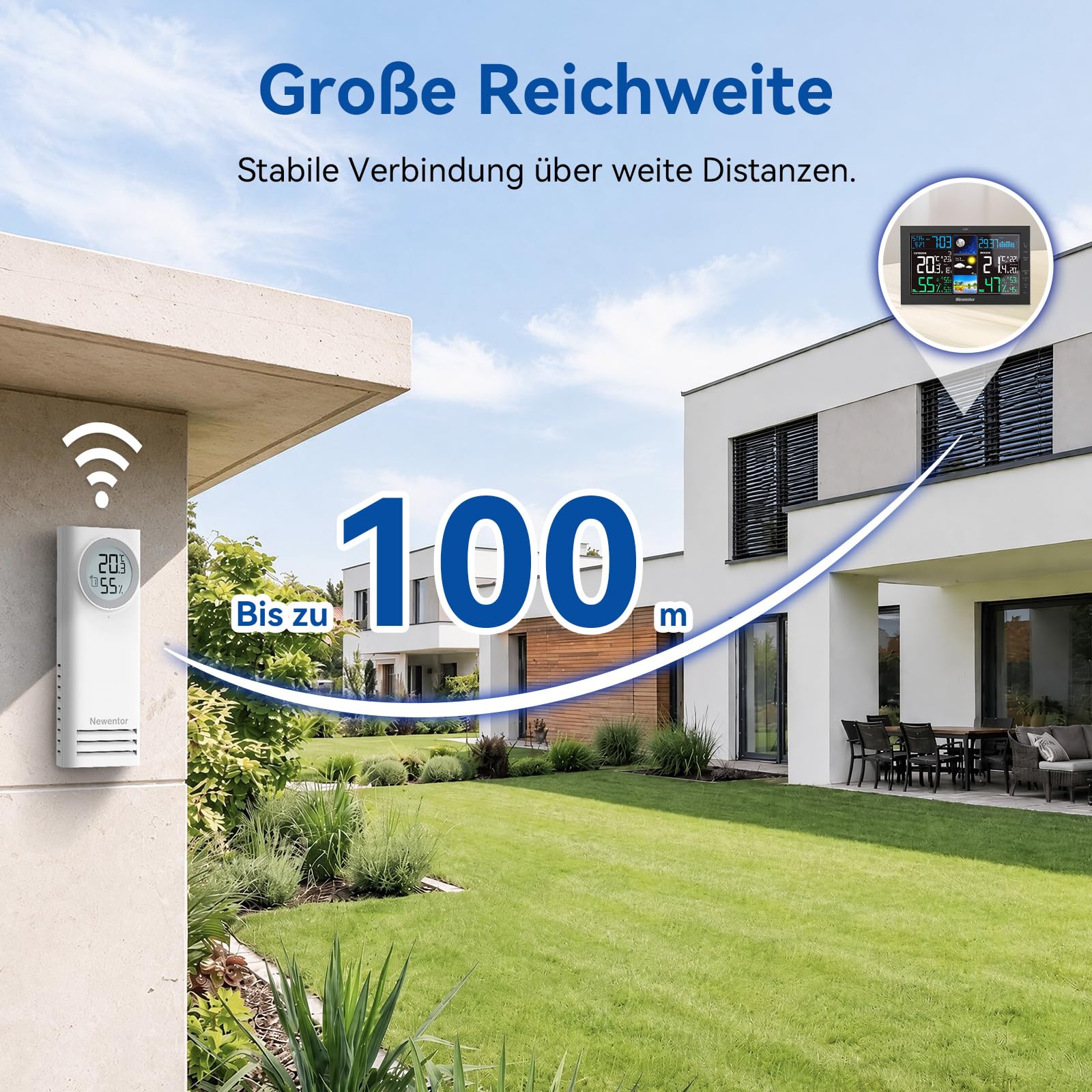 Newentor Wetterstation Funk mit Außensensor, Schwarz, 3*Außensensoren