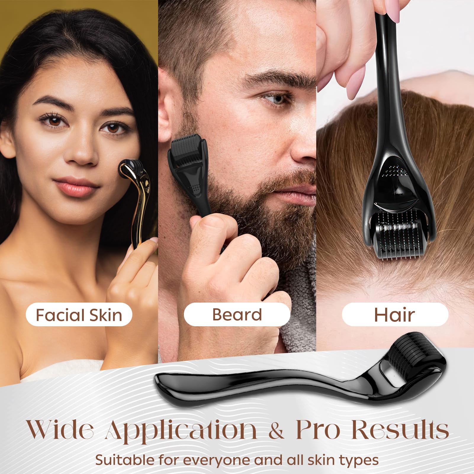 Dermaroller Capelli, Microneedling Derma Roller,Micro-Ago Roller 540-Aghi Rullo Derma per Crescita Dei Capelli,Trattamento di Perdita Capelli,Cicatrici da Acne e Smagliature,Delle Rughe(0,5 mm Nero)