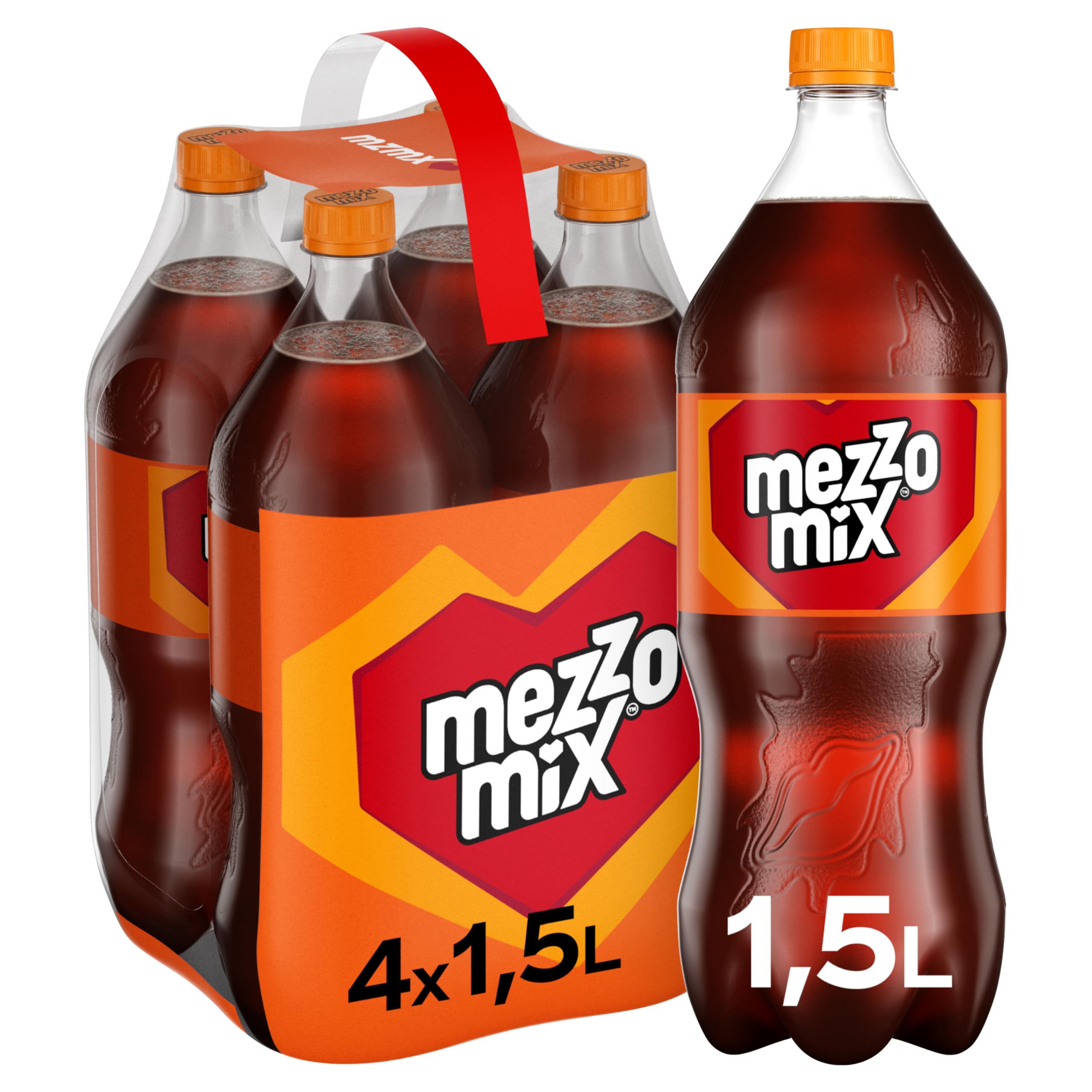 Mezzo Mix , Einzigartiges Mischgetränk aus Cola & Orange in praktischen Flaschen , 4 x 1,5 Liter