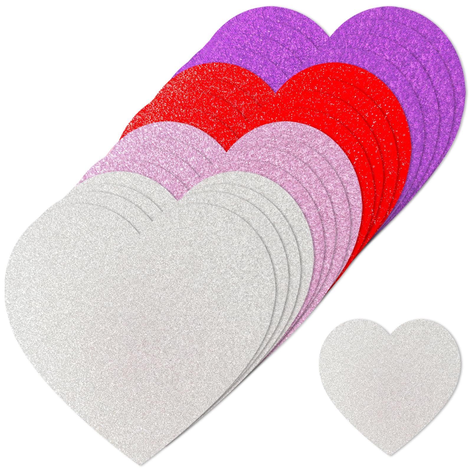 72 Pcs Glitter Heart Paper Cutouts 6 x 6 in, 4 Colors, Valentine’s Day Decorations for Party Classroom Bulletin Board DIY Crafts (Silver/Red/Pink/Purple)