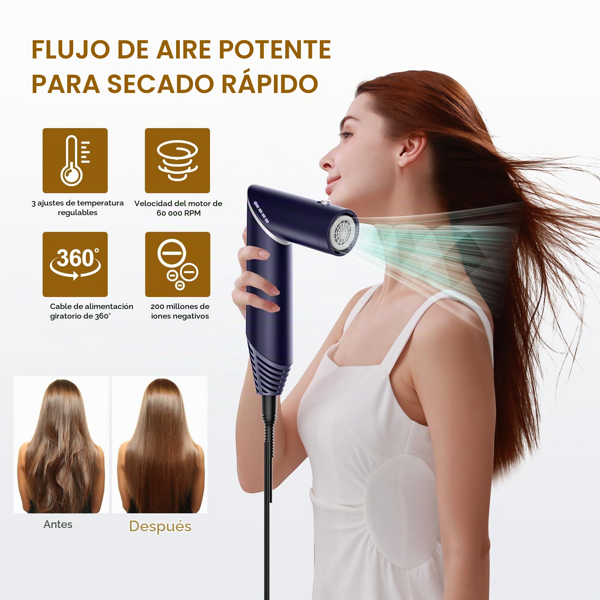 UKLISS 5 en 1 Airstyler con 60.000 rpm secador de pelo multifuncional de aire caliente rulos redondo cepillo de aire caliente cepillo de aire caliente cepillo de pelo cepillo rizador pelo cepillo pelo