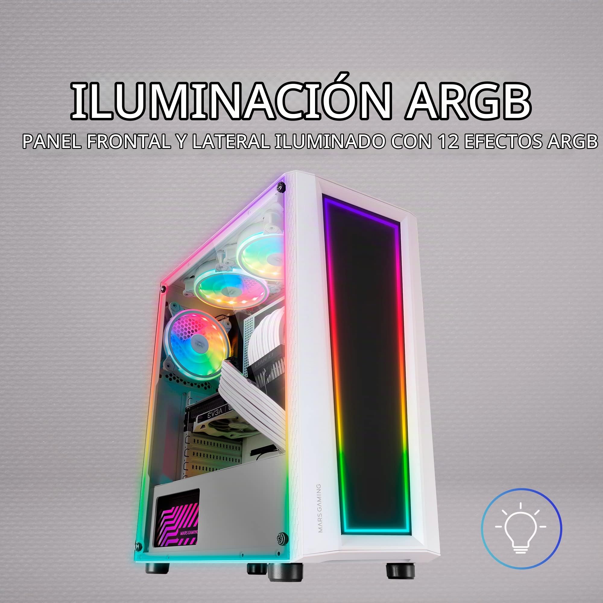 Mars Gaming MC-Art, Caja PC Gaming ATX, Doble Cristal Templado Dibujable, ARGB 12 Modos, Ventilador 12 cm, Blanco