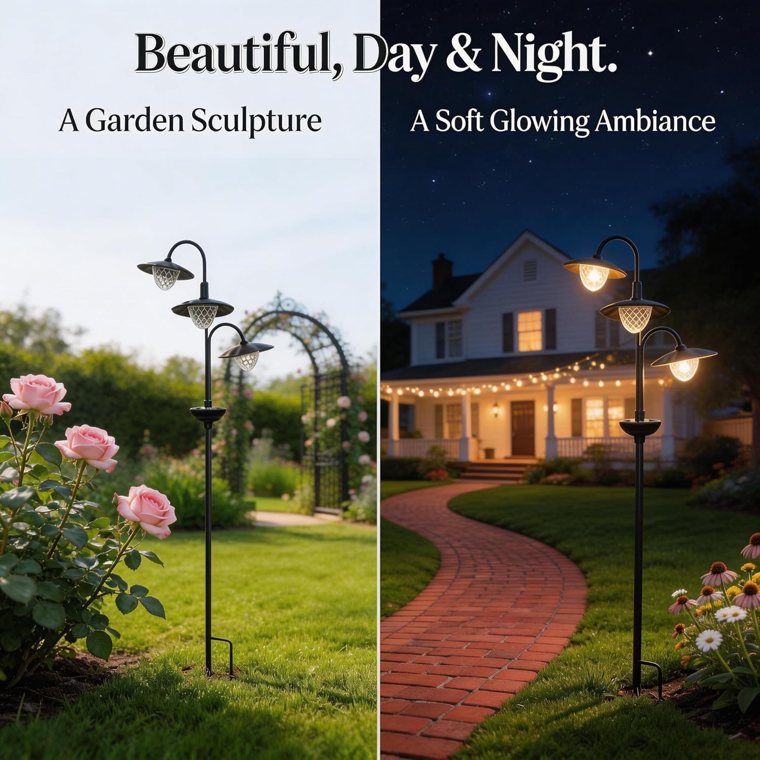 Solar Lights Outdoor 2 Pack Waterproof 3000K Cold White LED Stainless Steel Stake Outside Lights for Yard Pathway Garden Driveway Walkway Landscape Path Lighting