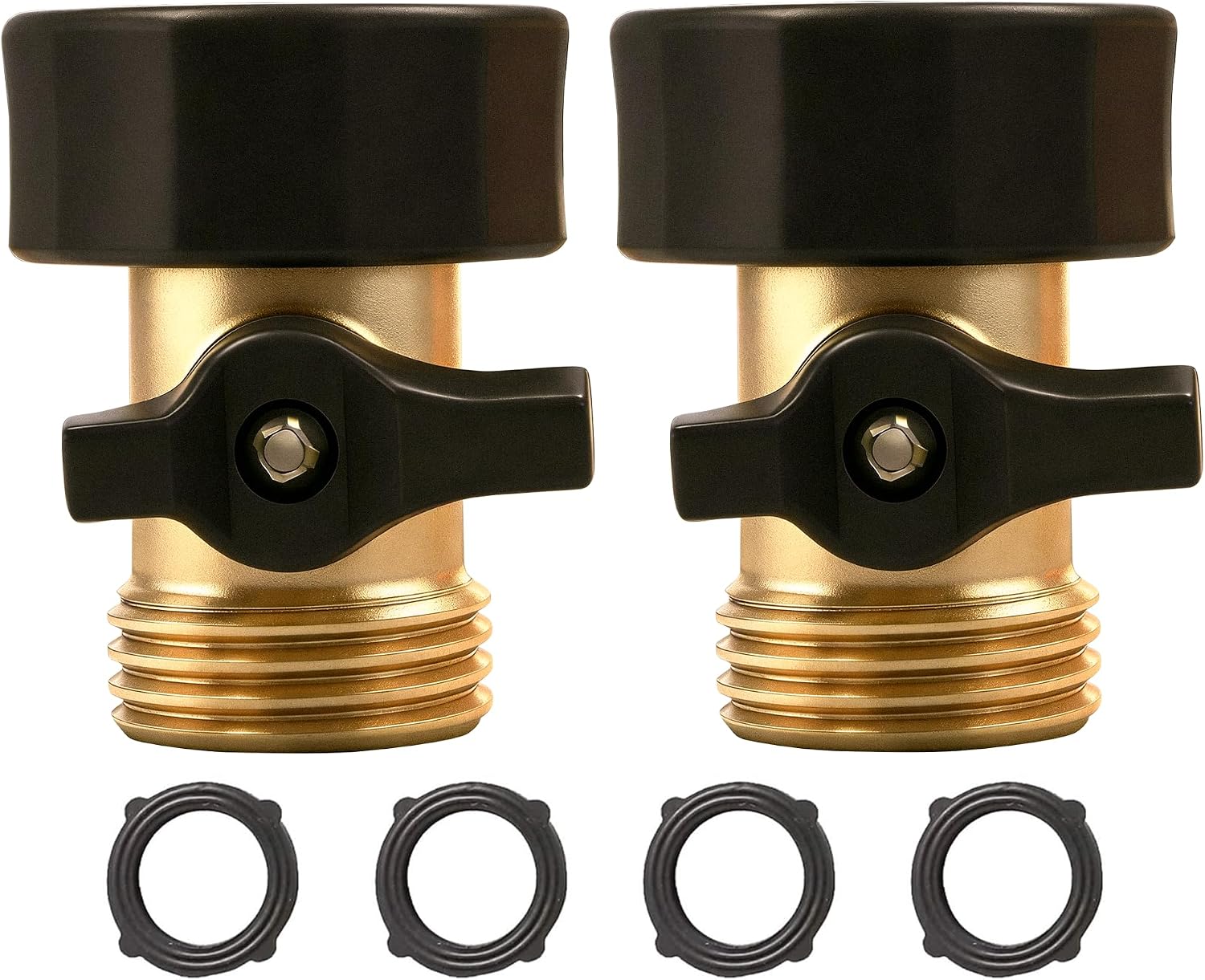 LIULO TOOL 2 Pack Brass Garden Hose Shut-Off Valve, 3/4 Inch Heavy Duty Solid Brass Garden Hose Shut Off Valve with 4 Extra Rubber Washers