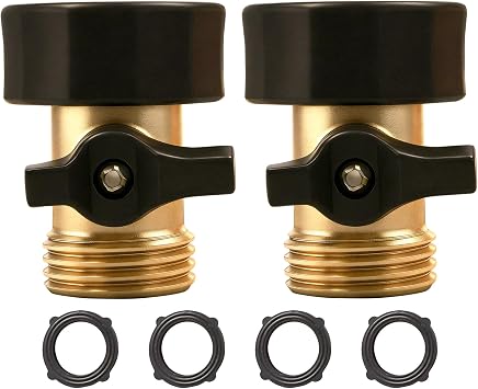 LIULO TOOL 2 Pack Brass Garden Hose Shut-Off Valve, 3/4 Inch Heavy Duty Solid Brass Garden Hose Shut Off Valve with 4 Extra Rubber Washers