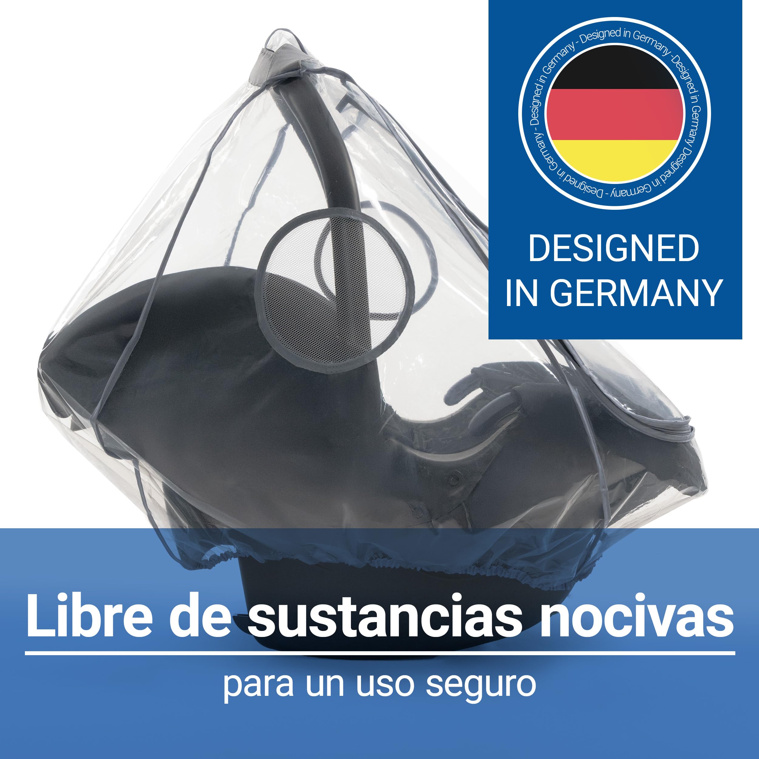Zamboo Protector de Lluvia Universal Premium para Portabebés - Plástico Antilluvia para Grupo 0 - Compatible con Maxi Cosi | Cybex | Römer - Burbuja con Ventana Grande - Contacto Rápido - Sin PVC